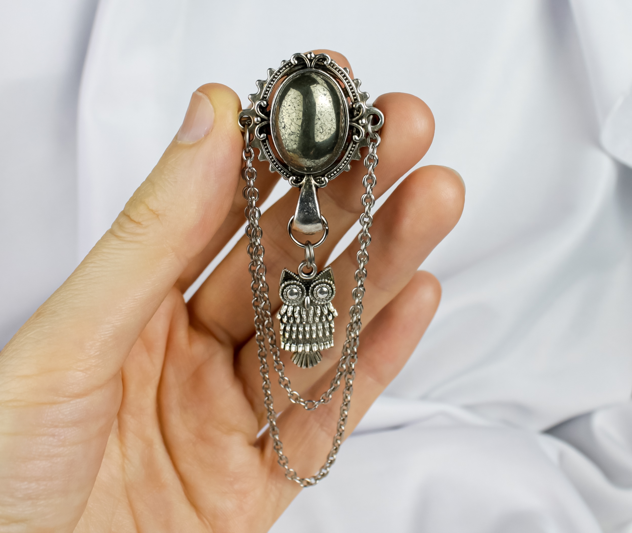 Винтажная Стимпанк Брошь с Пиром и Совой