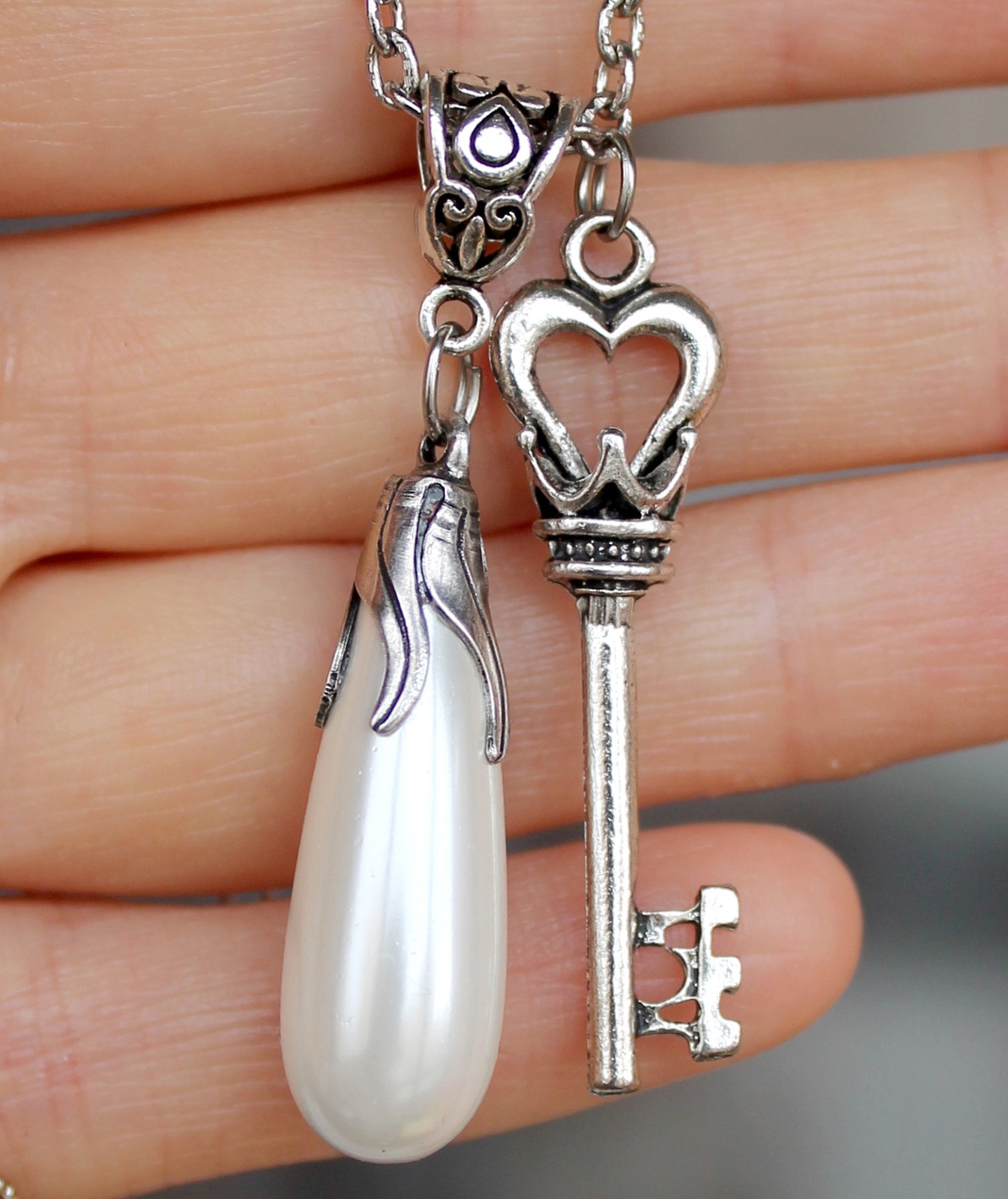 Винтажный Кулон - Ключик с Натуральным Жемчугом "Морской Цветок"