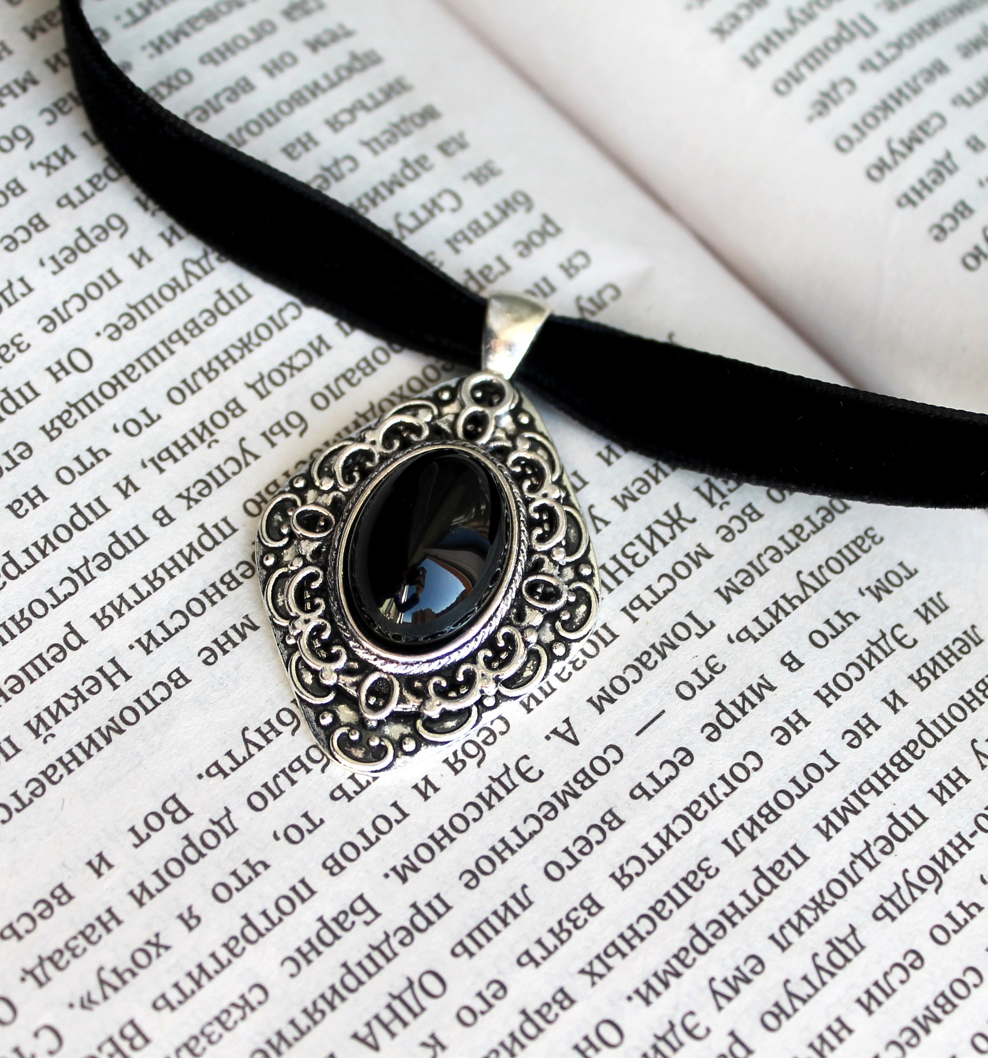 Винтажный Чокер с Обсидианом "Сумерки"