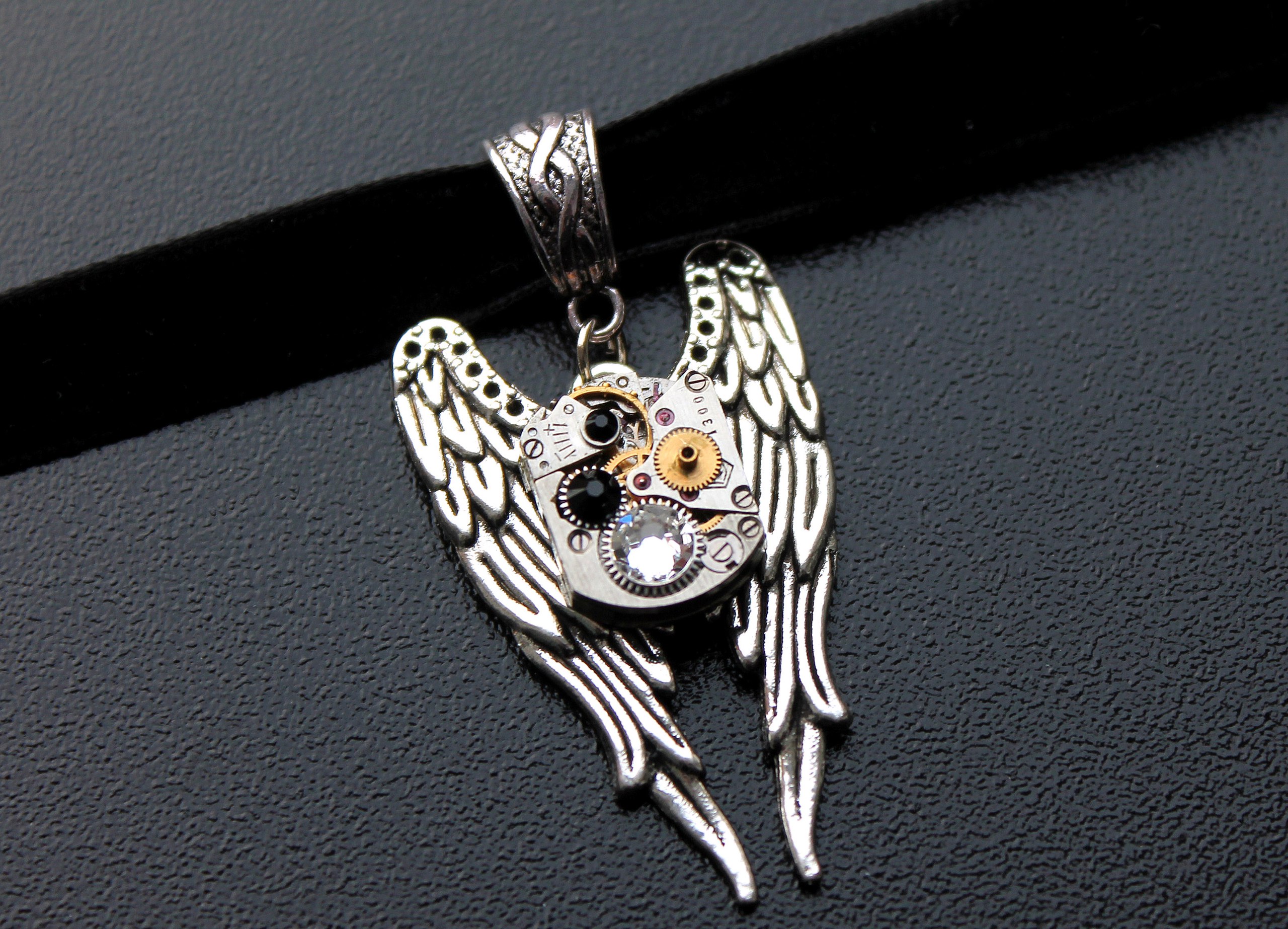 Стимпанк Чокер "Винтажное Сердце" с кристаллами Сваровски