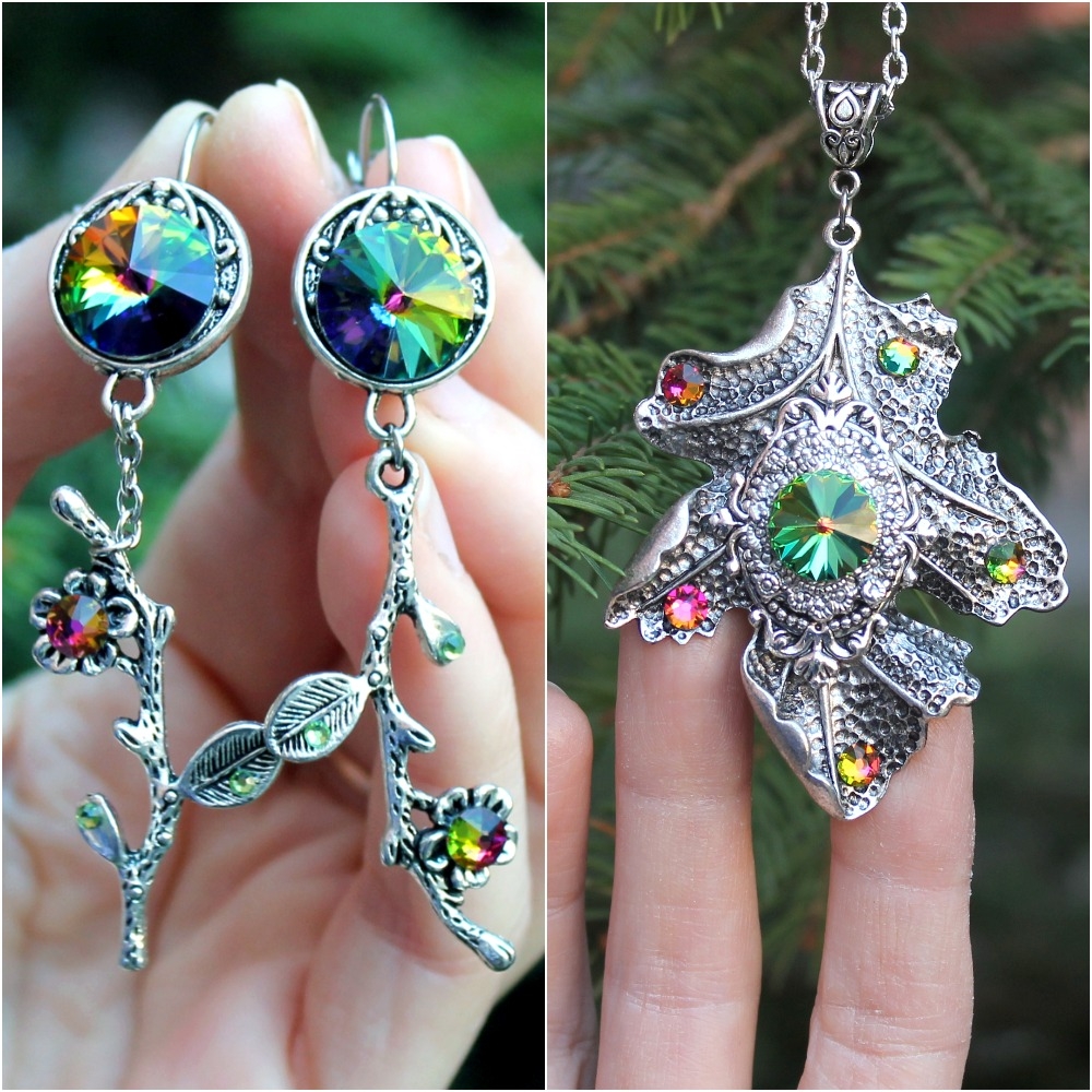 Красивый Винтажный КомплектУкрашений с Кристалами Swarovski "Аленький цветочек"