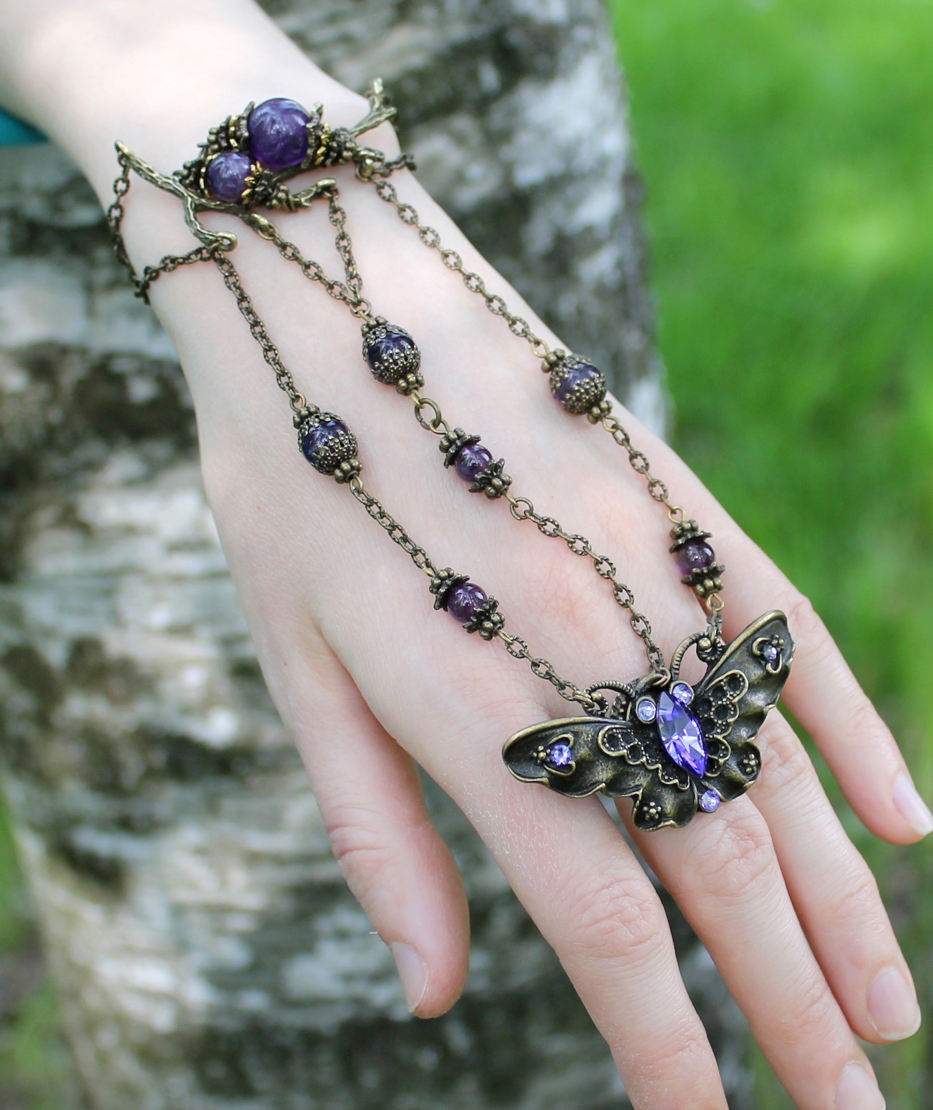 Винтажный Слейв-Браслет с Кристаллами Swarovski и Аметистом