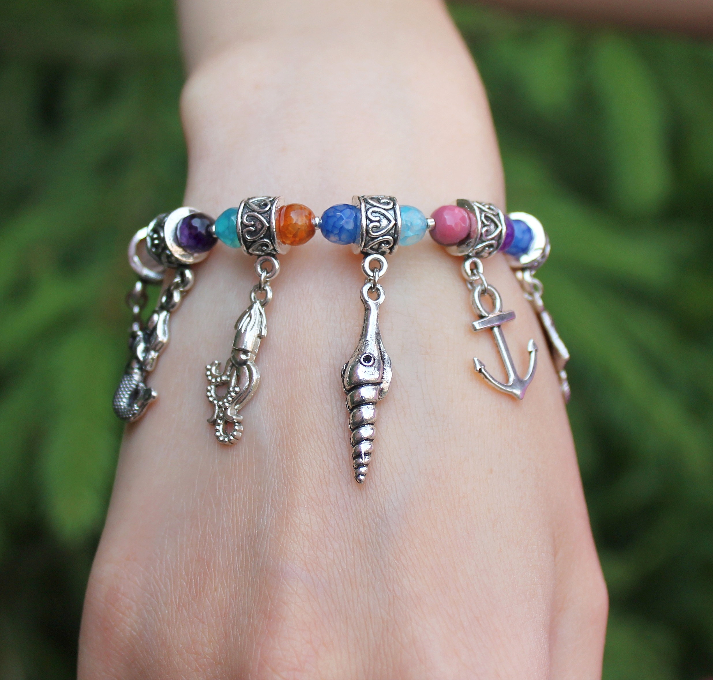 Чудесный Браслет с Натуральным Агатом в Морском Стиле