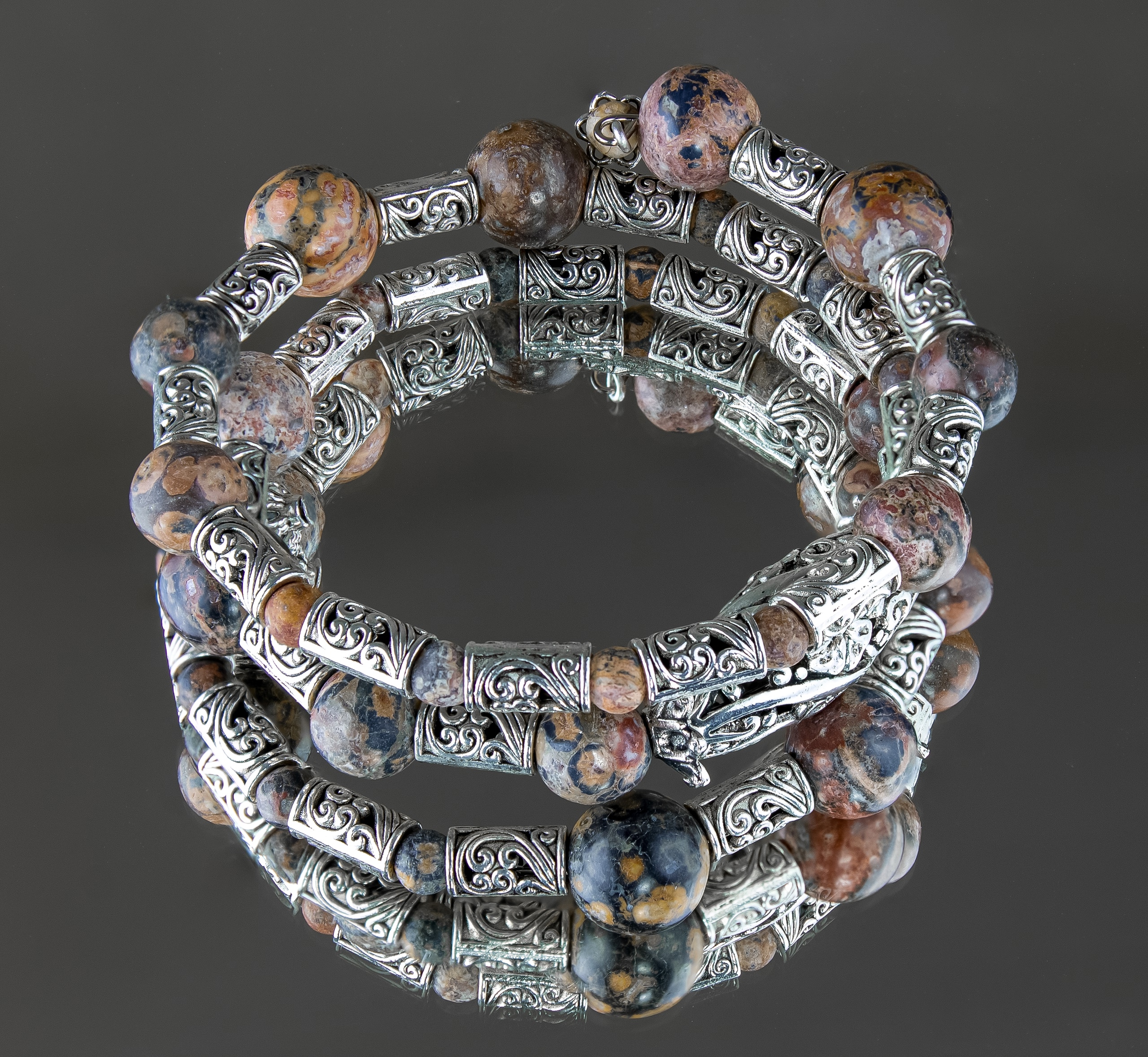 Трехслойный Браслет "Сила Тайги" с Натуральной  Яшмой