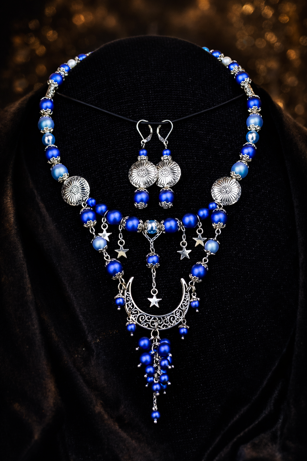 Комплект колье и серёг «Звёздное Небо» — жемчуг Swarovski, посеребрение