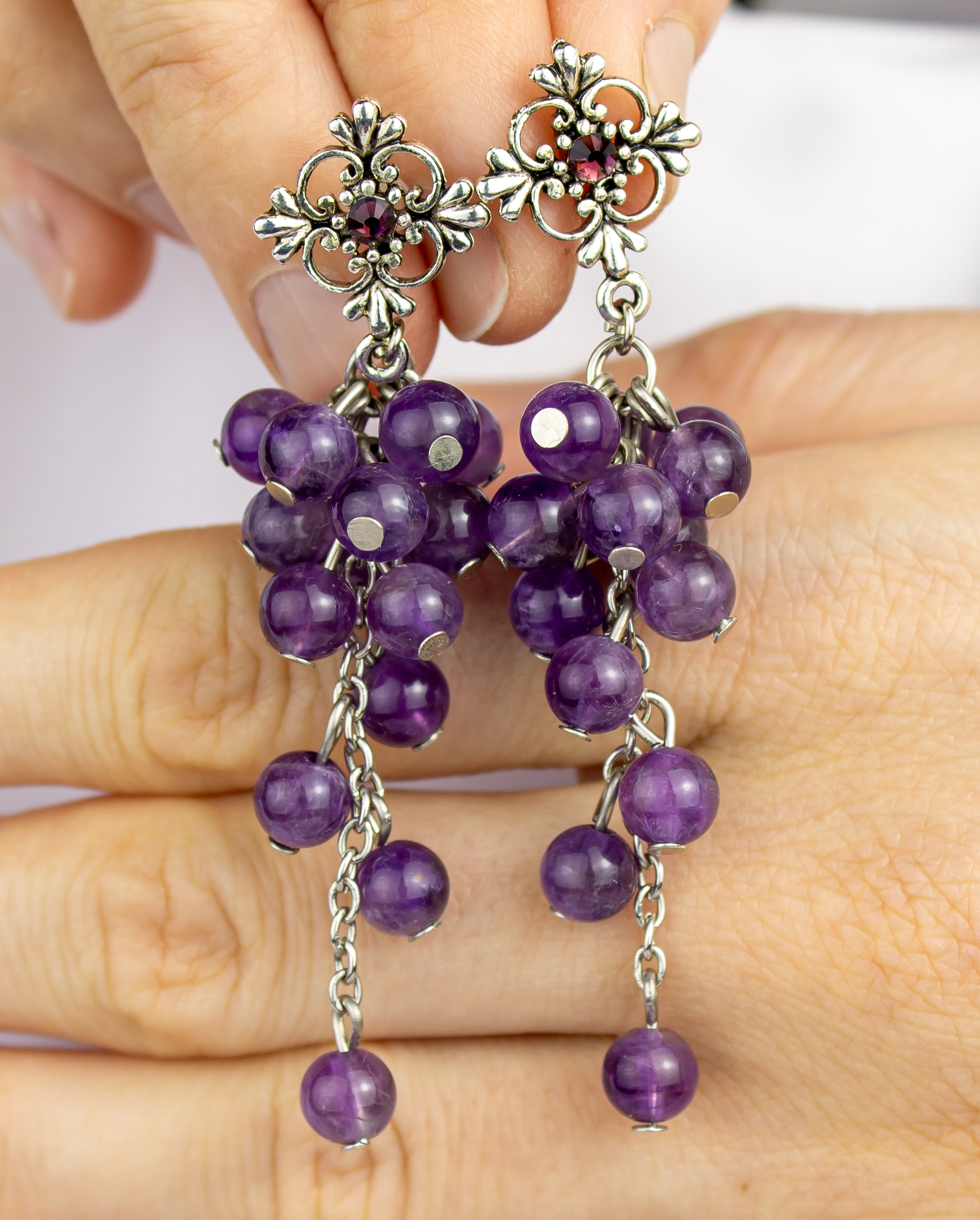 Изображение 2 товара Винтажный комплект украшений ручной работы с аметистом: браслет, серьги и колье