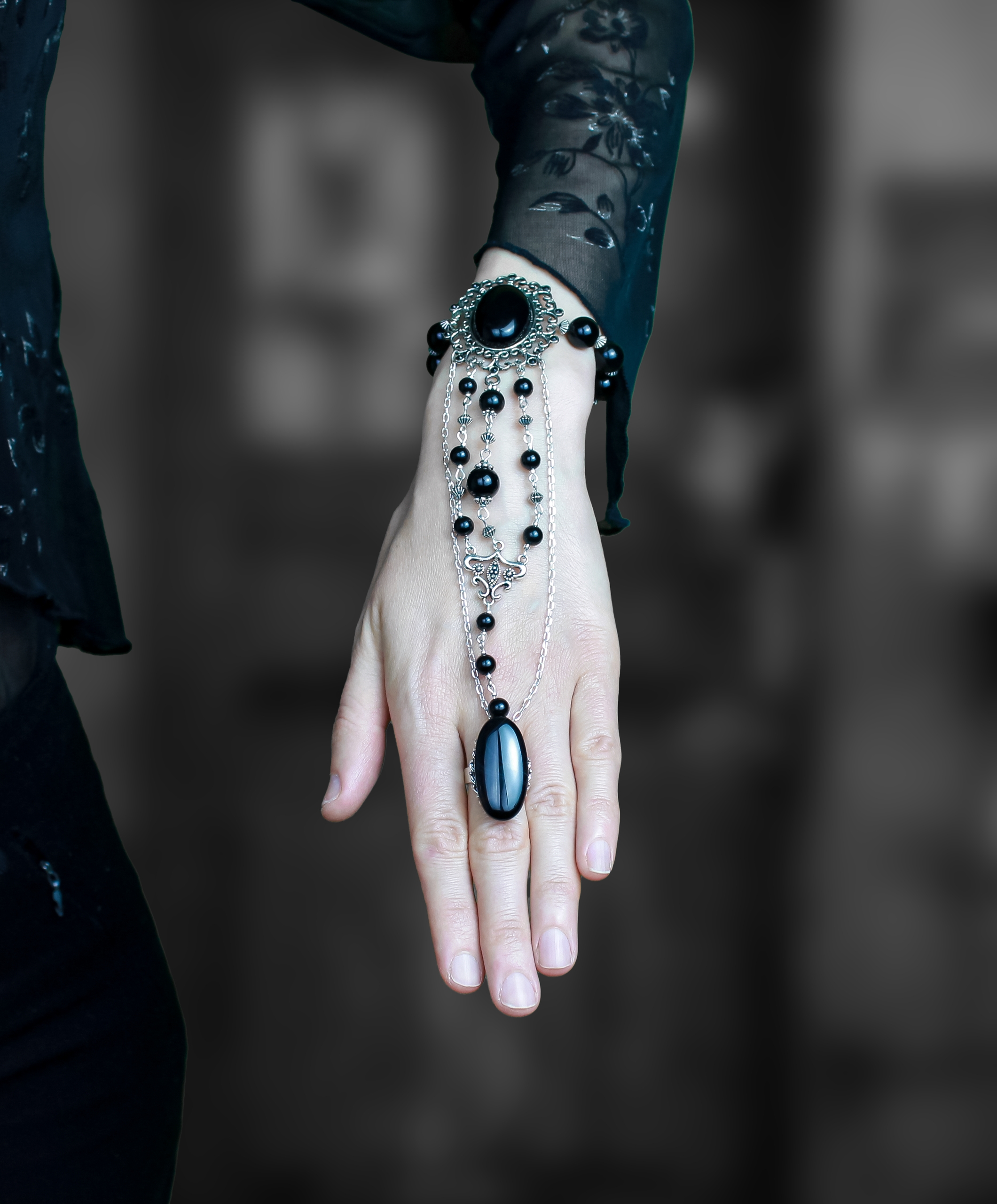 Дополнительное фото товара Слейв - браслет «Бархатная ночь» с натуральным Обсидианом и чёрным Агатом