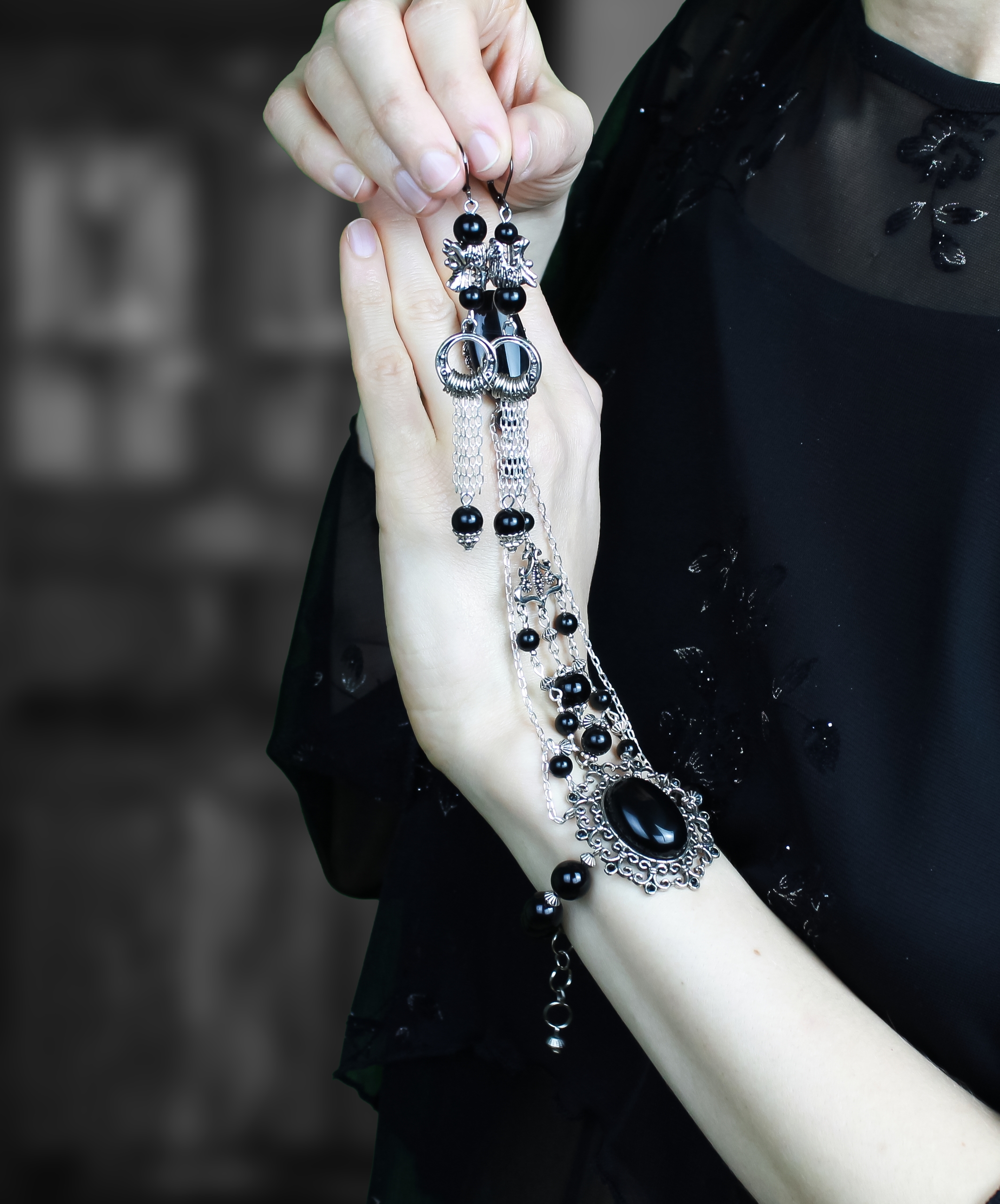 Изображение 3 товара Слейв - браслет «Бархатная ночь» с натуральным Обсидианом и чёрным Агатом