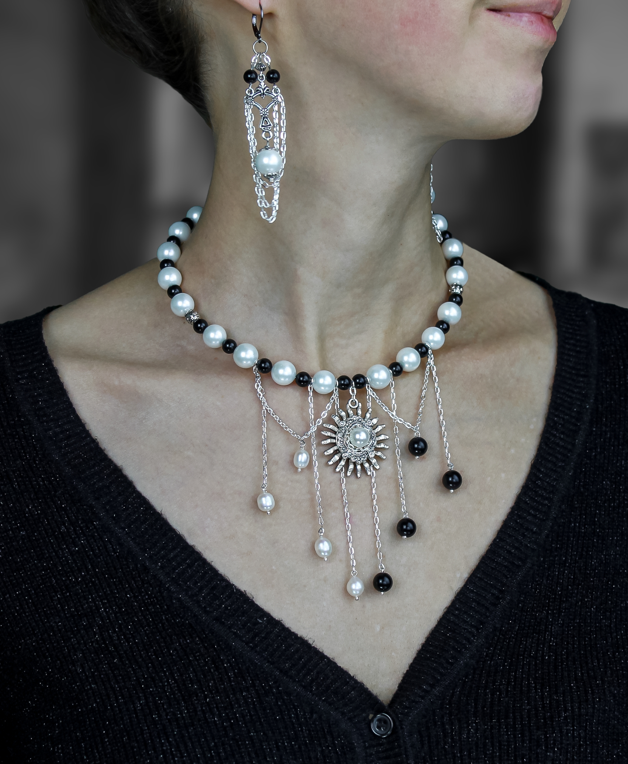 Винтажный комплект украшений «Мягкий лунный свет» — натуральный жемчуг - фото товара