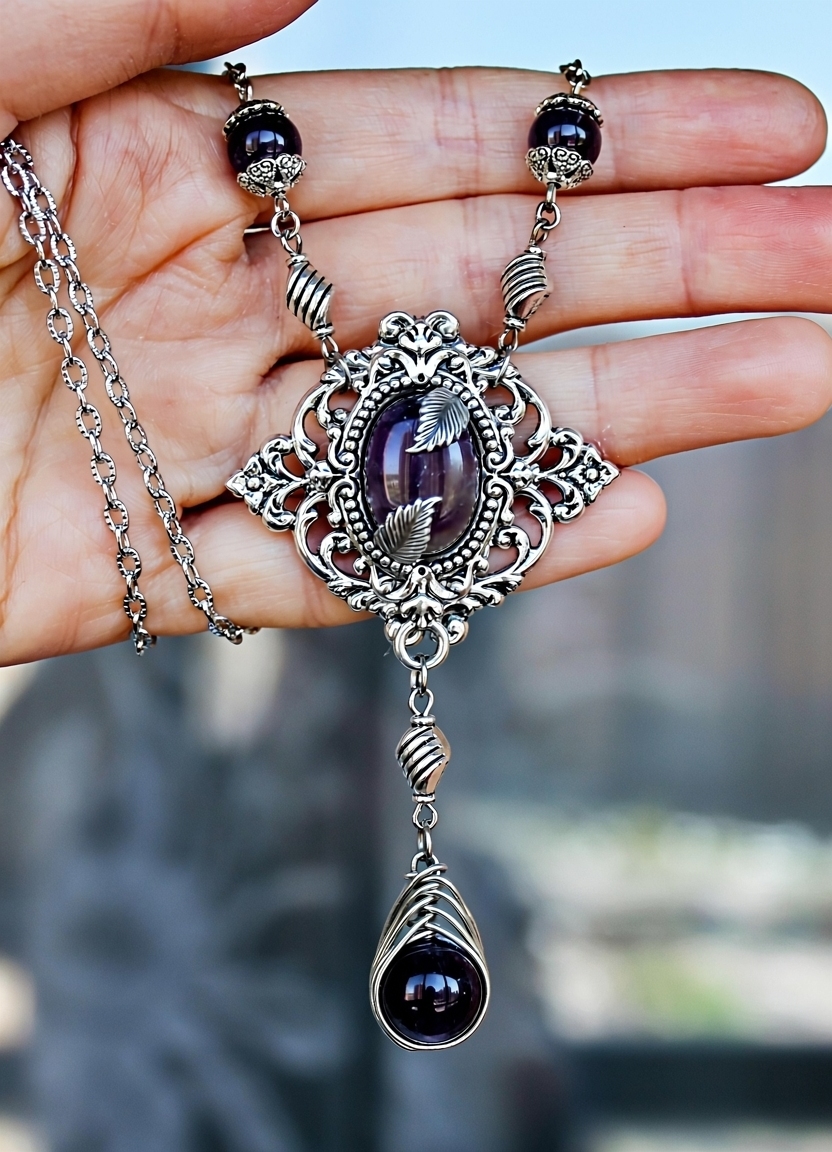 Дополнительное фото товара Винтажный Комплект Украшений с Натуральным Аметистом