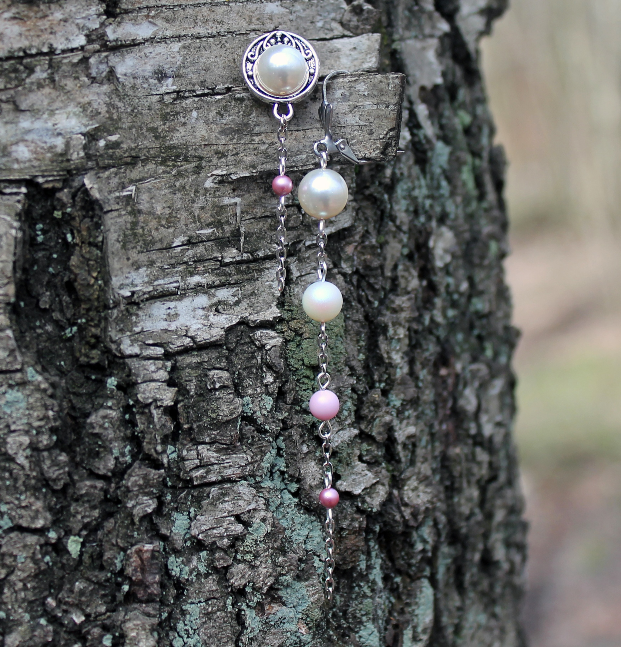 Винтажный комплект (слейв-браслет + асимметричные серьги) с жемчугом и - фото товара