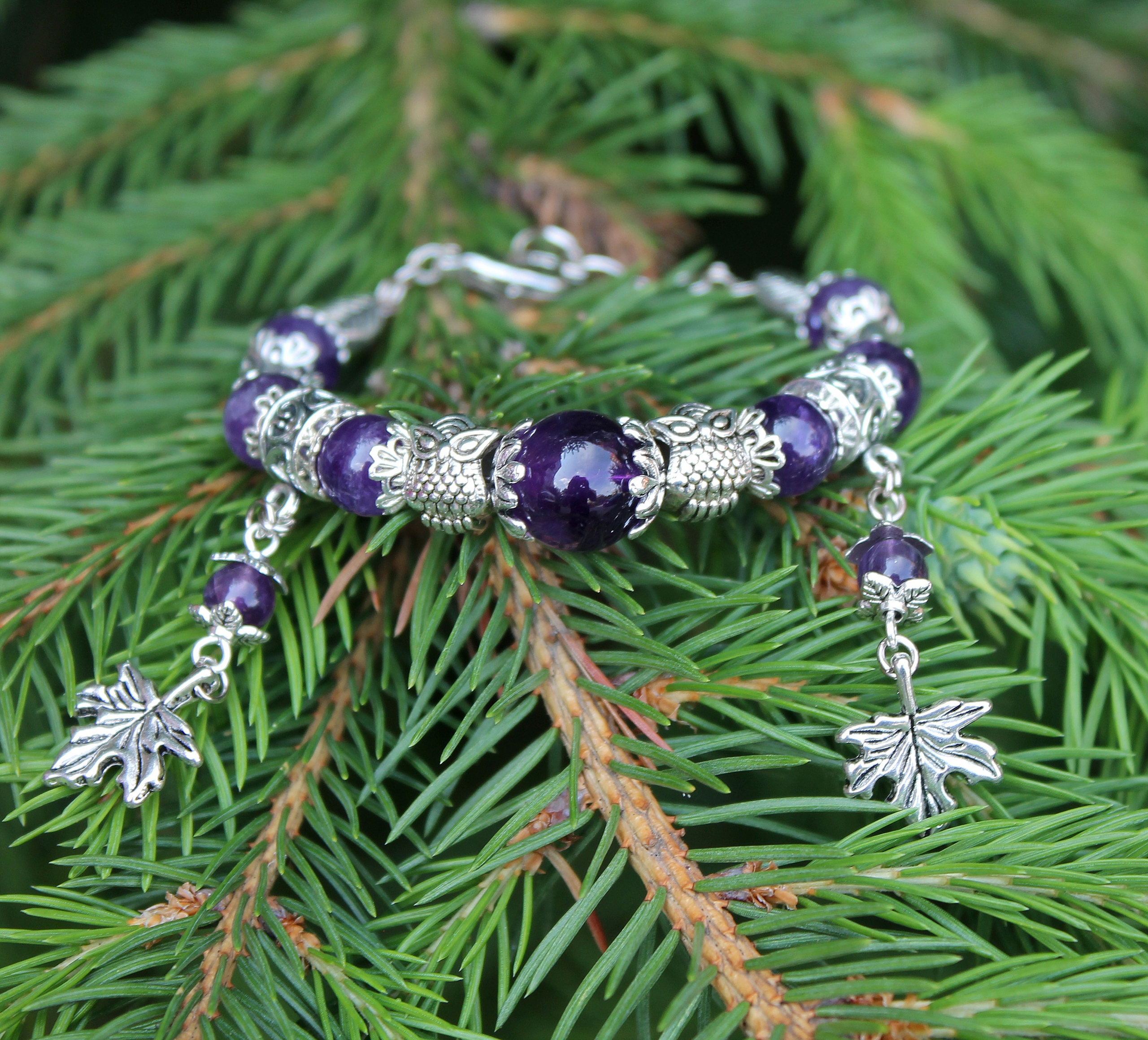 Дополнительное фото товара Браслет Удача с Натуральным Аметистом и Совушками