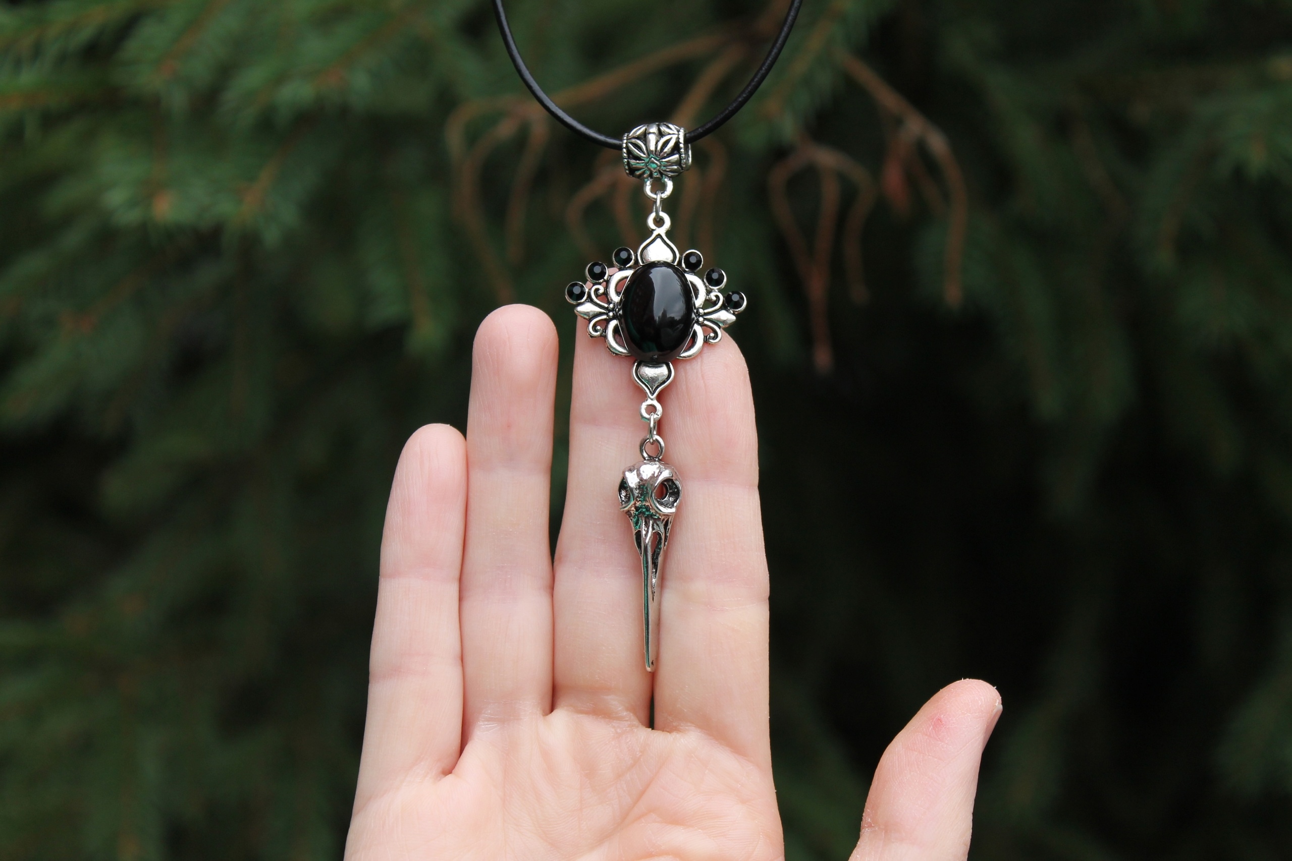 Изображение 2 товара Винтажное колье с Натуральным Обсидианом и кристаллами Swаrоvski