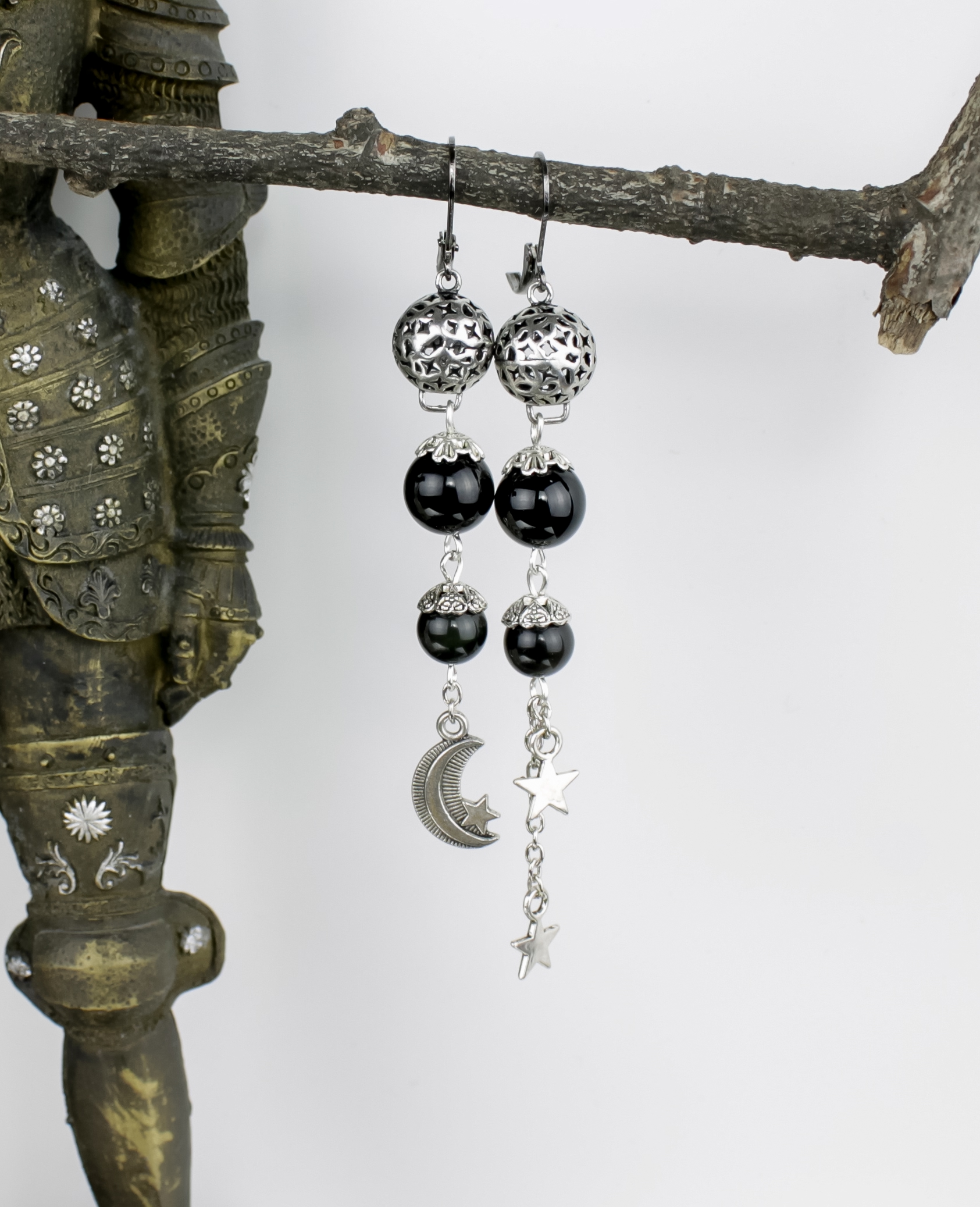 Изображение 3 товара Винтажный Бохо Мистический  Комплект Украшений "Небесная Вуаль" с Обсидианом