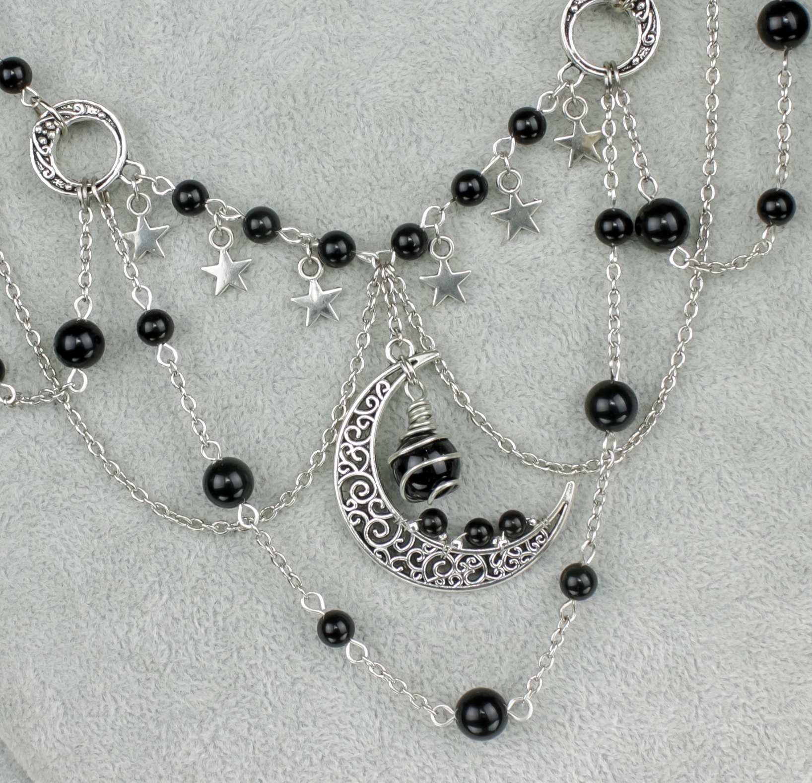 Изображение 4 товара Винтажный Бохо Мистический  Комплект Украшений "Небесная Вуаль" с Обсидианом