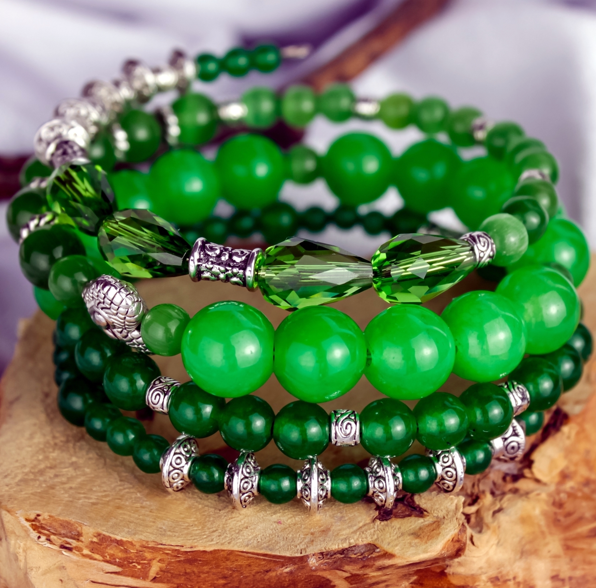 Изображение 2 товара Роскошный браслет «Изумрудная нимфа» с Жадеитом, Кошачьим глазом и Swаrоvski