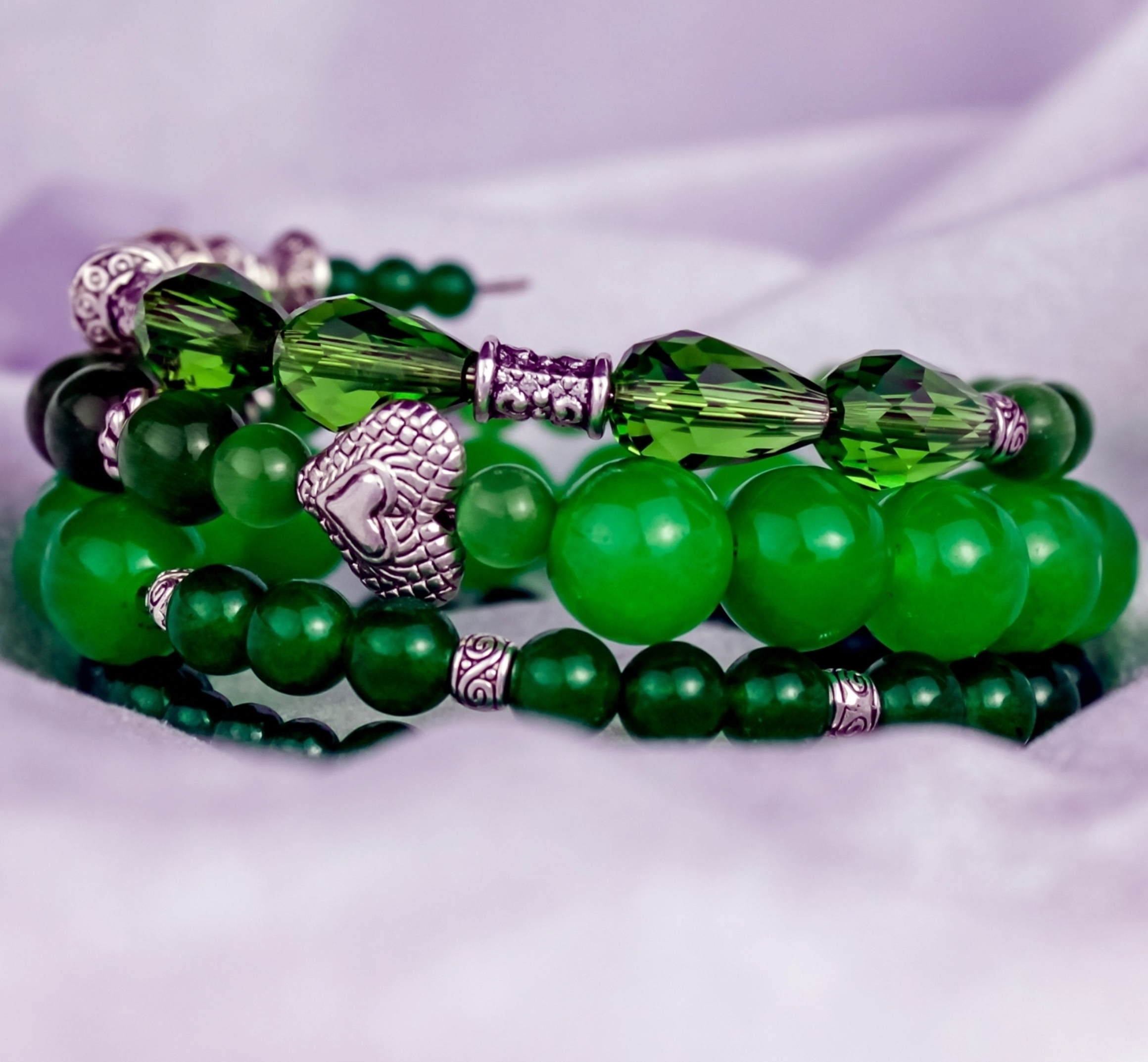 Изображение 4 товара Роскошный браслет «Изумрудная нимфа» с Жадеитом, Кошачьим глазом и Swаrоvski