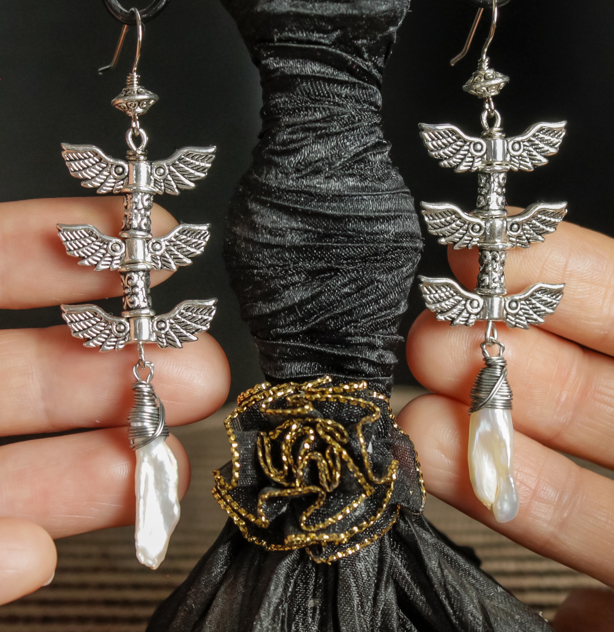 Дополнительное фото товара Винтажные Элегантные Шестикрылые Серьги с Жемчугом