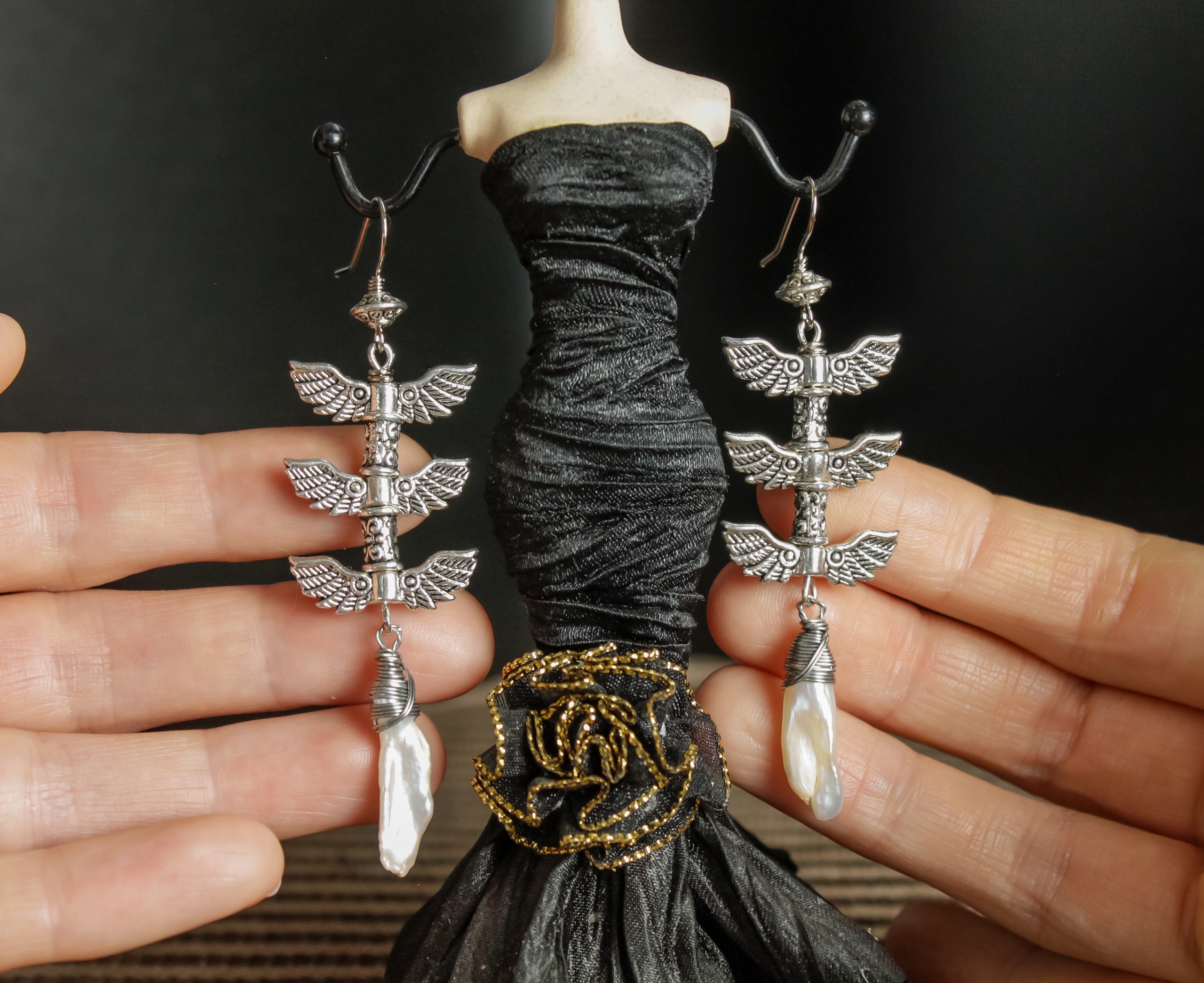 Изображение 3 товара Винтажные Элегантные Шестикрылые Серьги с Жемчугом