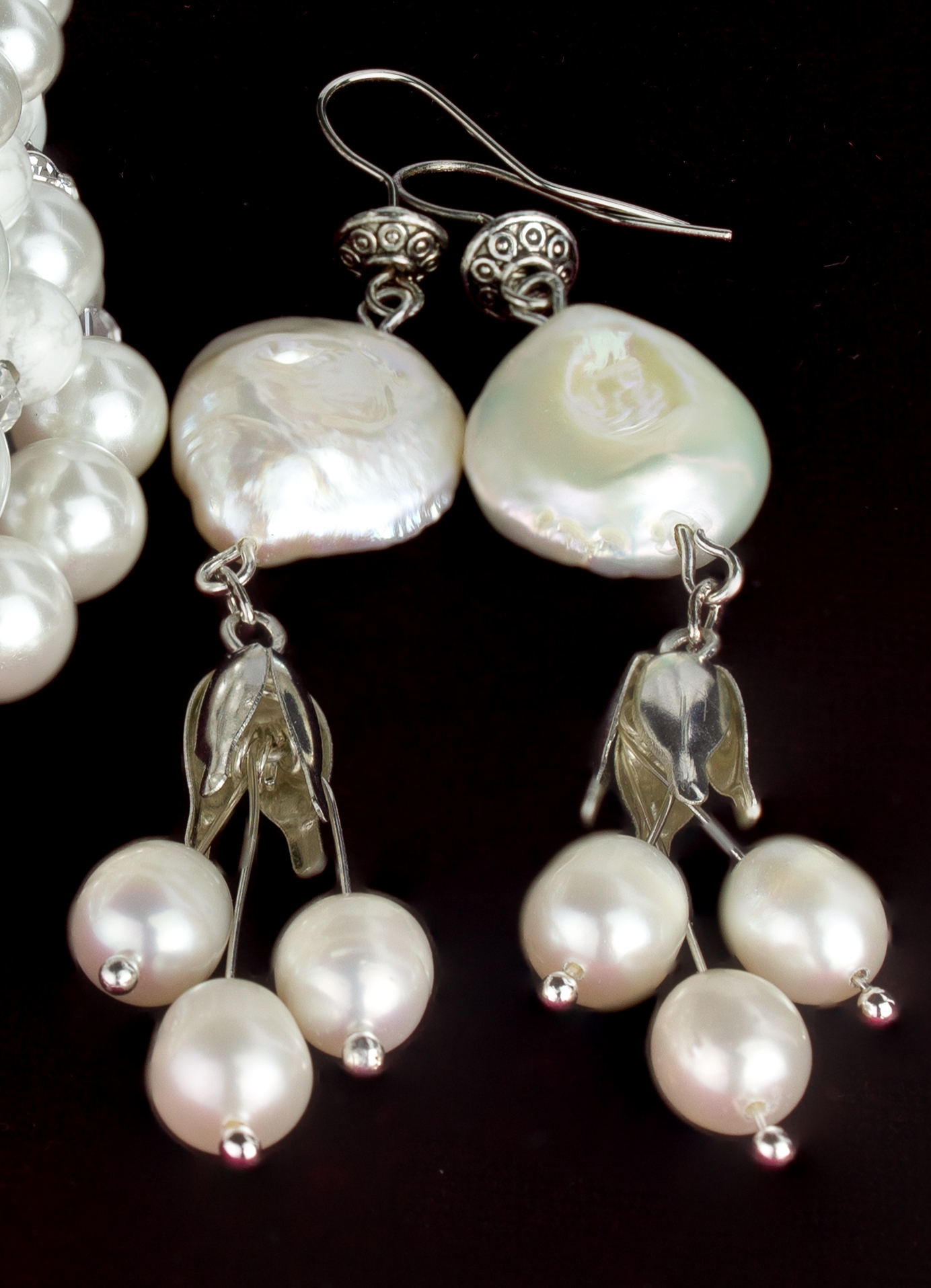 Дополнительное фото товара Винтажные Серьги "Танец Жемчужных Капель" с  Натуральным Жемчугом