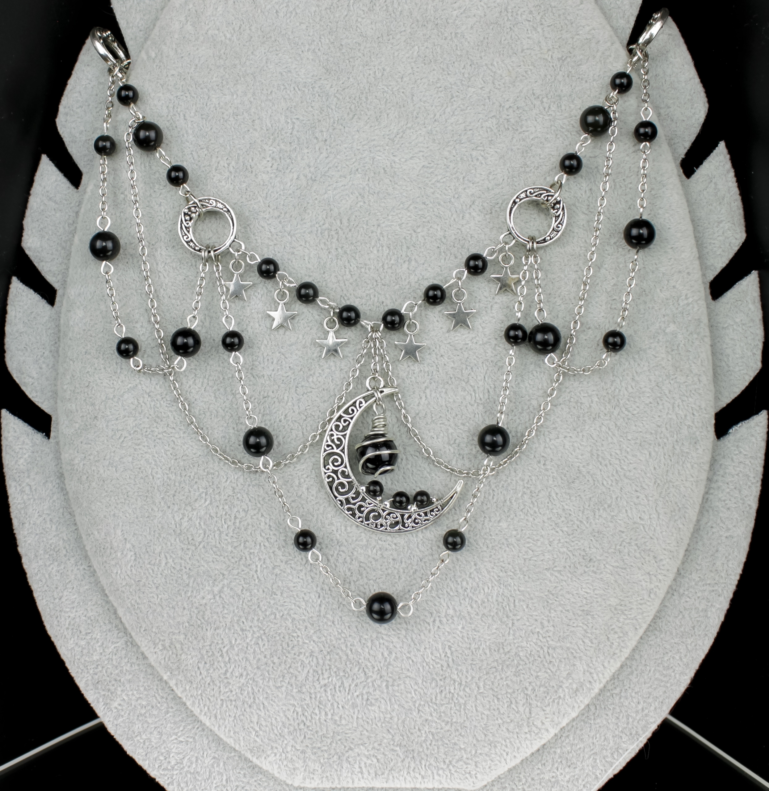 Изображение 2 товара Винтажное Бохо Мистическое Колье "Небесная Вуаль" с Обсидианом