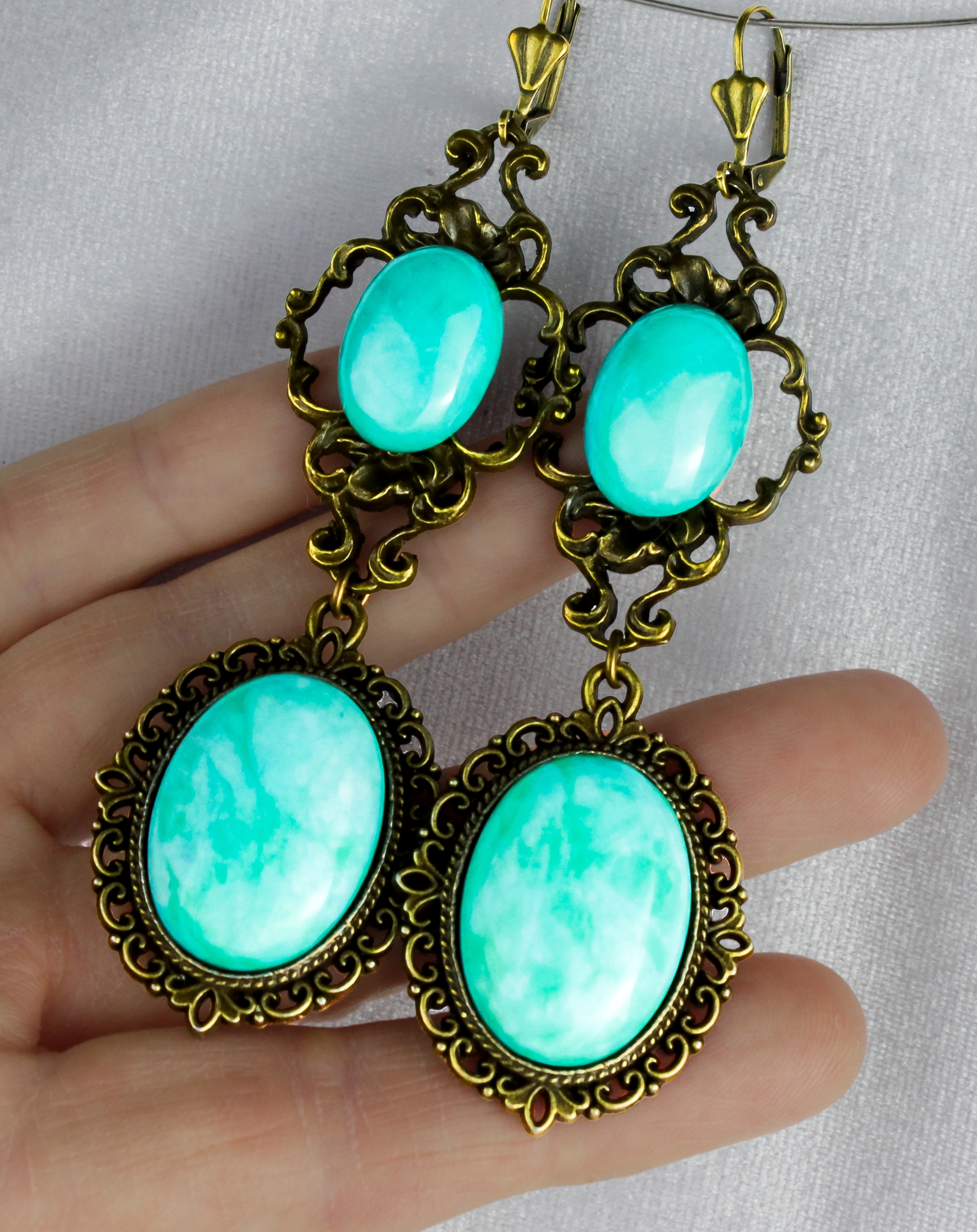 Дополнительное фото товара Винтажные Серьги «Богиня» с Амазонитом