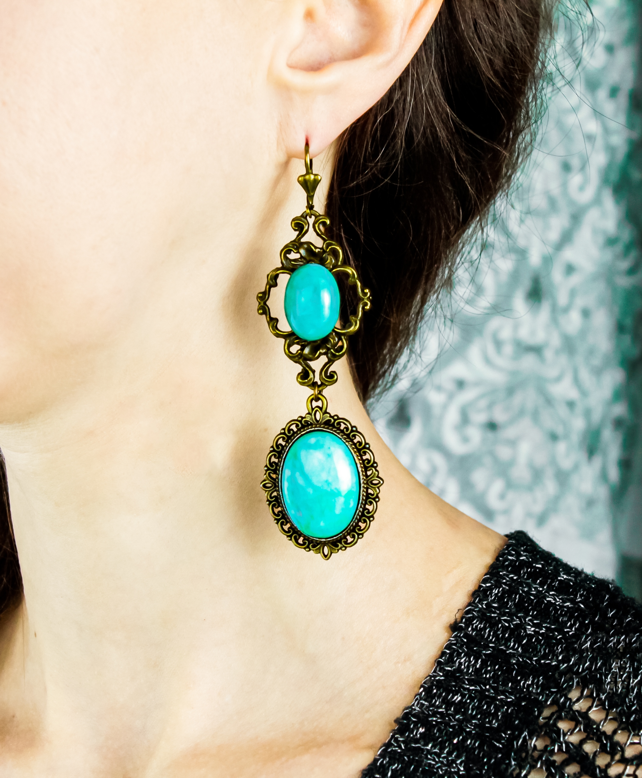 Изображение 2 товара Винтажные Серьги «Богиня» с Амазонитом