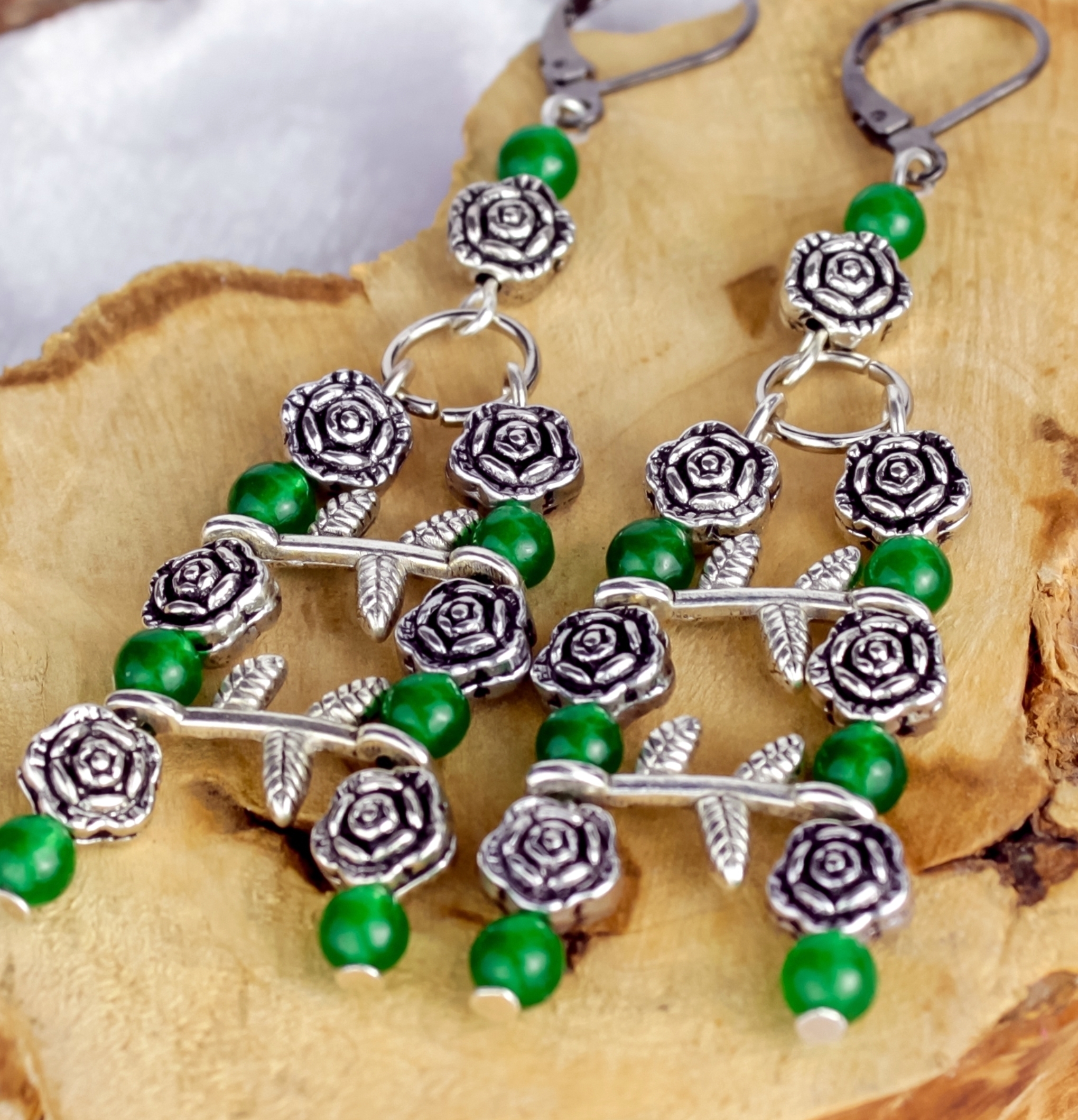 Комплект «Изумрудная Нимфа»: браслет и серьги из жадеита, кошачьего гл - фото товара