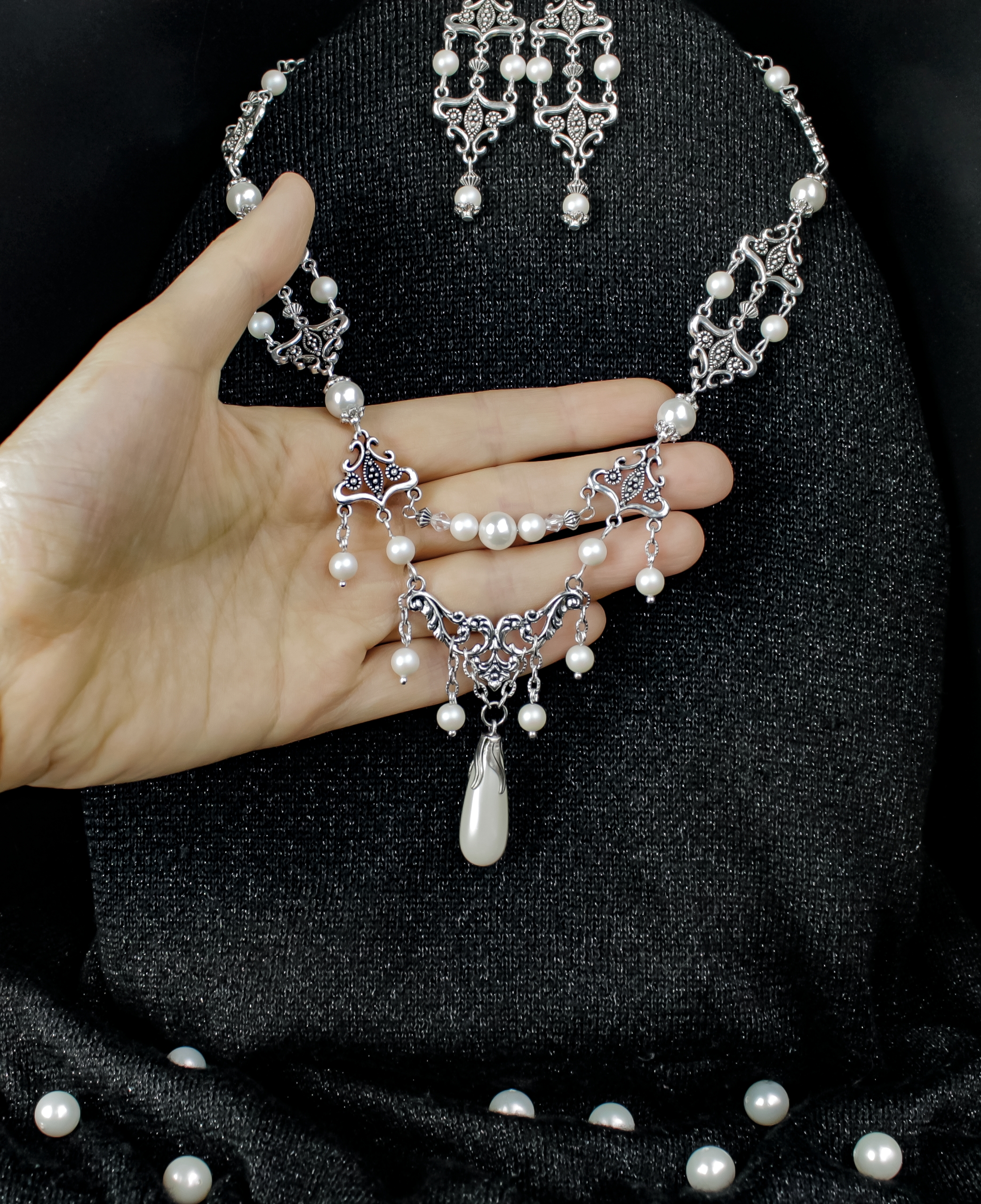 Изображение 2 товара Изящный комплект с натуральным жемчугом и жемчугом Swаrоvski