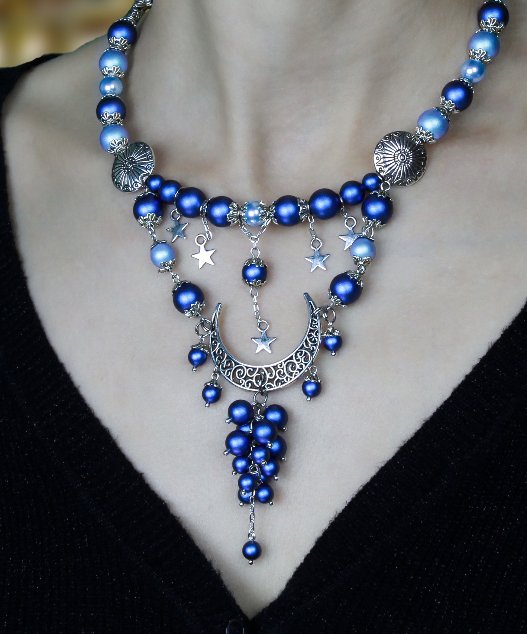 Колье+Серьги «Звёздное Небо» — жемчуг Swаrоvski, посеребрение, космиче - фото товара