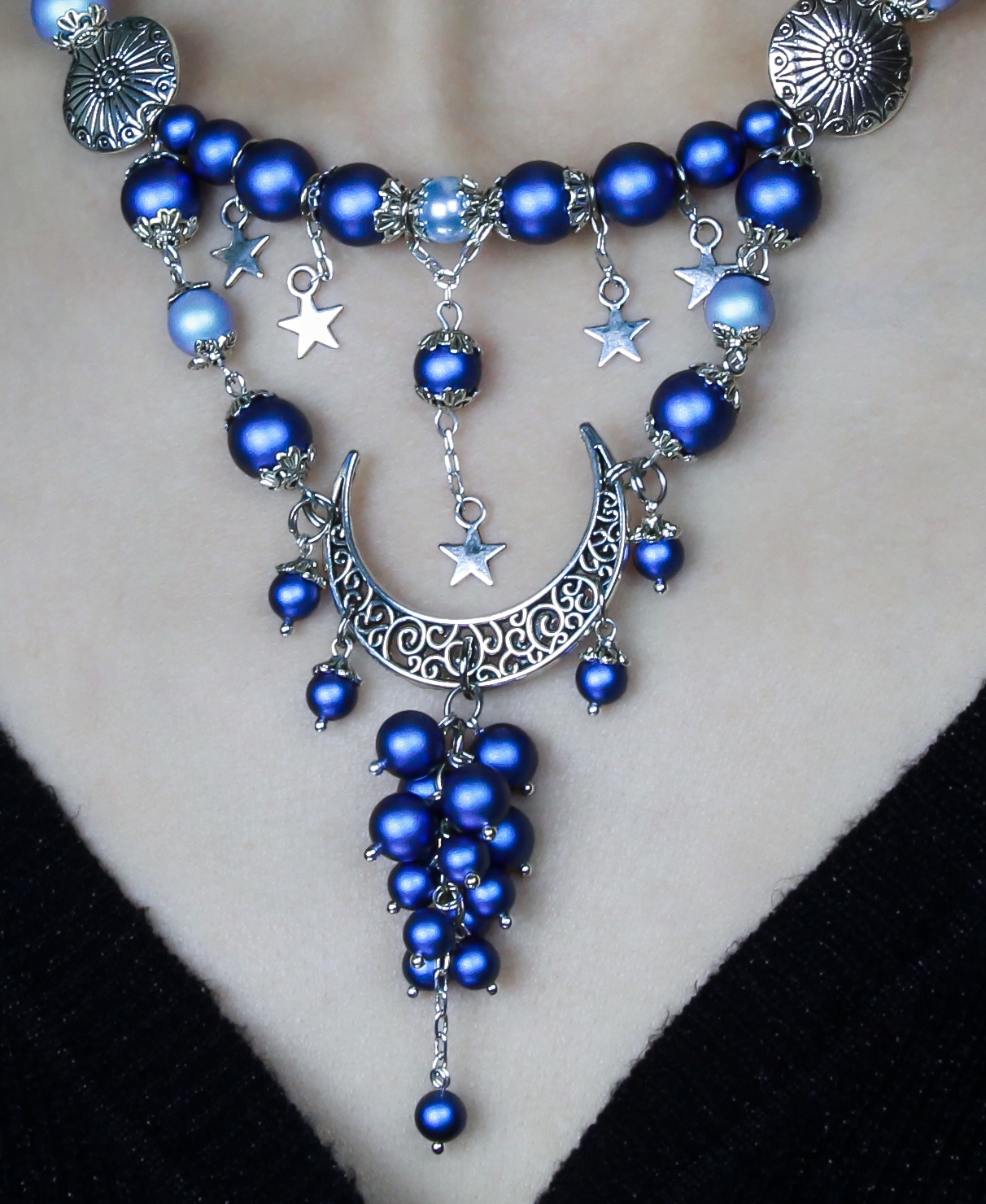 Колье+Серьги «Звёздное Небо» — жемчуг Swаrоvski, посеребрение, космиче - фото товара