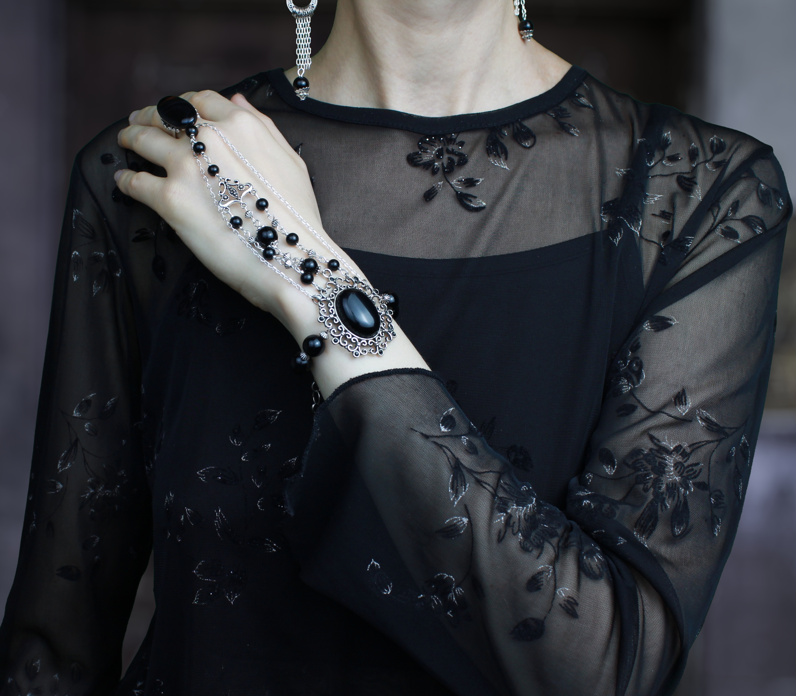 Изображение 3 товара Комплект украшений «Бархатная ночь» с натуральным Обсидианом, чёрным Агатом