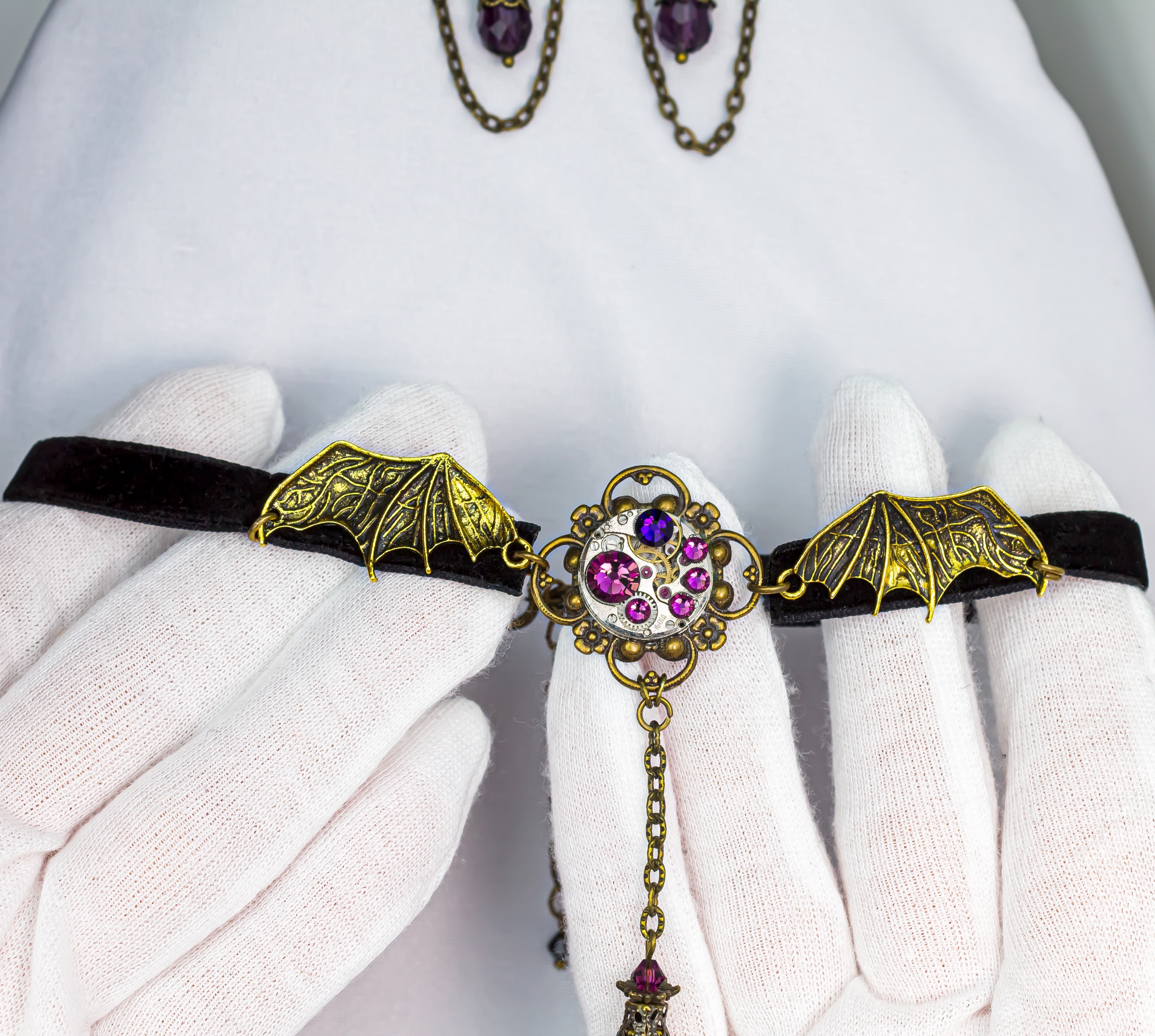 Дополнительное фото товара Винтажный Комплект Украшений  "Сердце Дракона" 🐉💜(чокер и серьги)