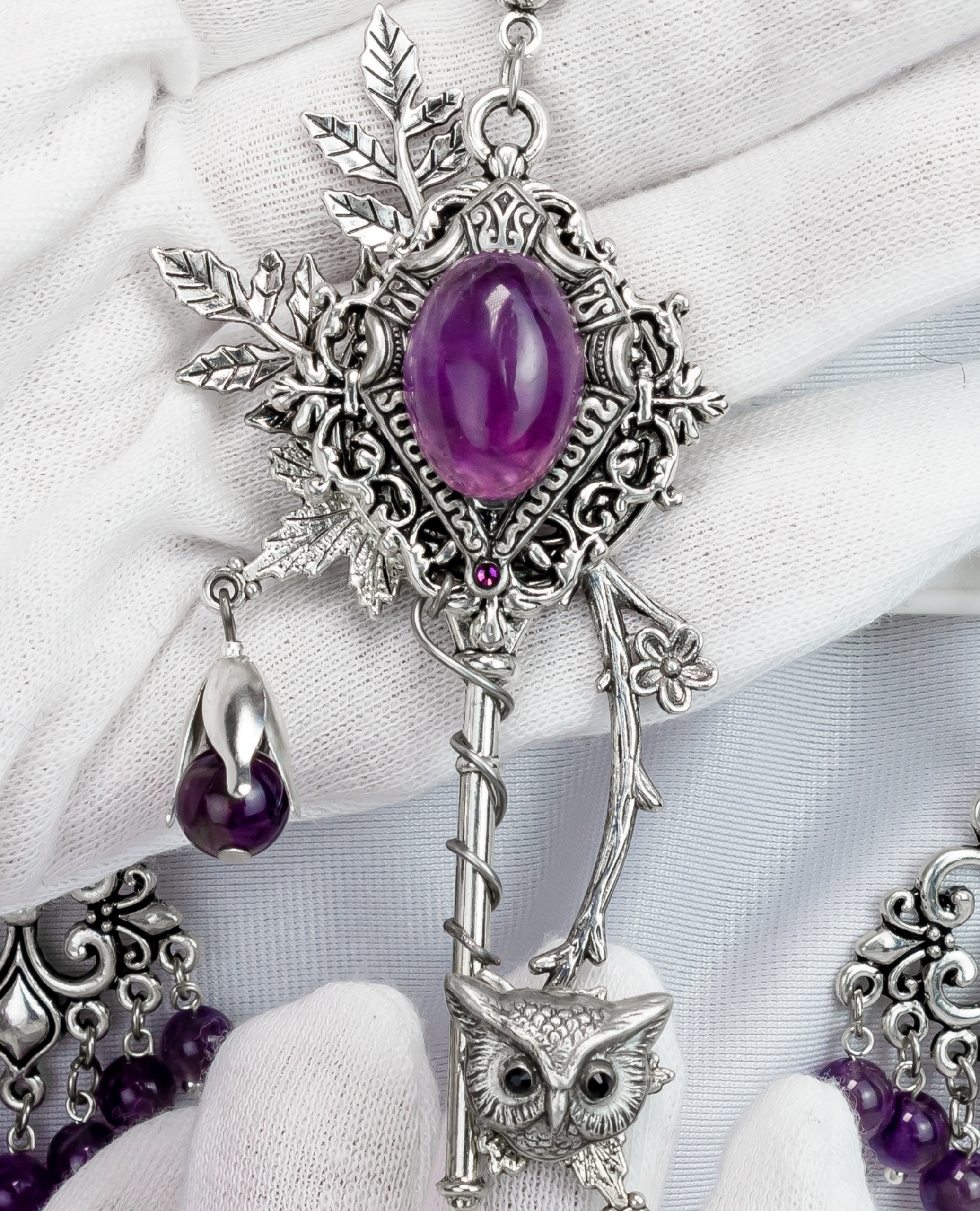 Дополнительное фото товара Кулон-ключик с Натуральным Аметистом и Совой "Лес Мудрой Совы"