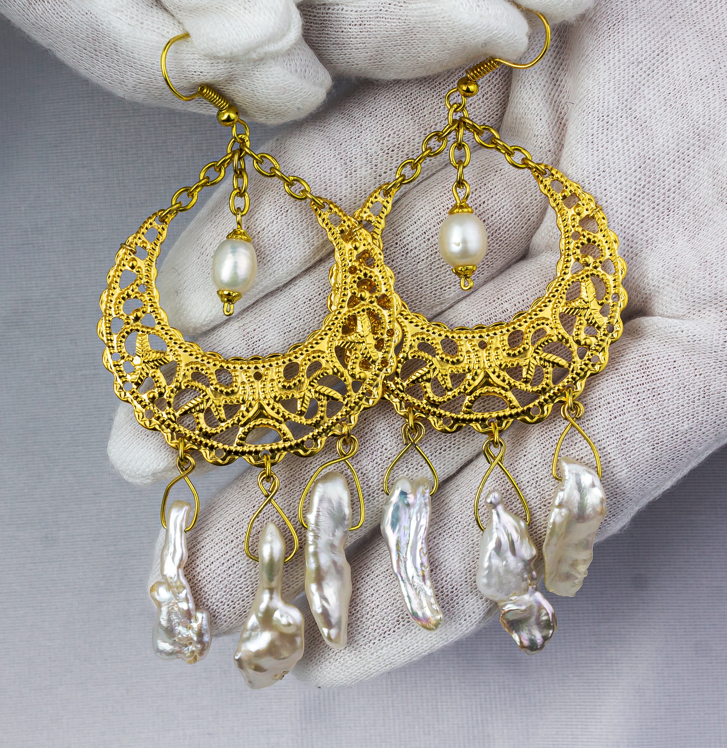 Изображение 3 товара Винтажные Cерьги "Лунная Роскошь" с Барочным Жемчугом