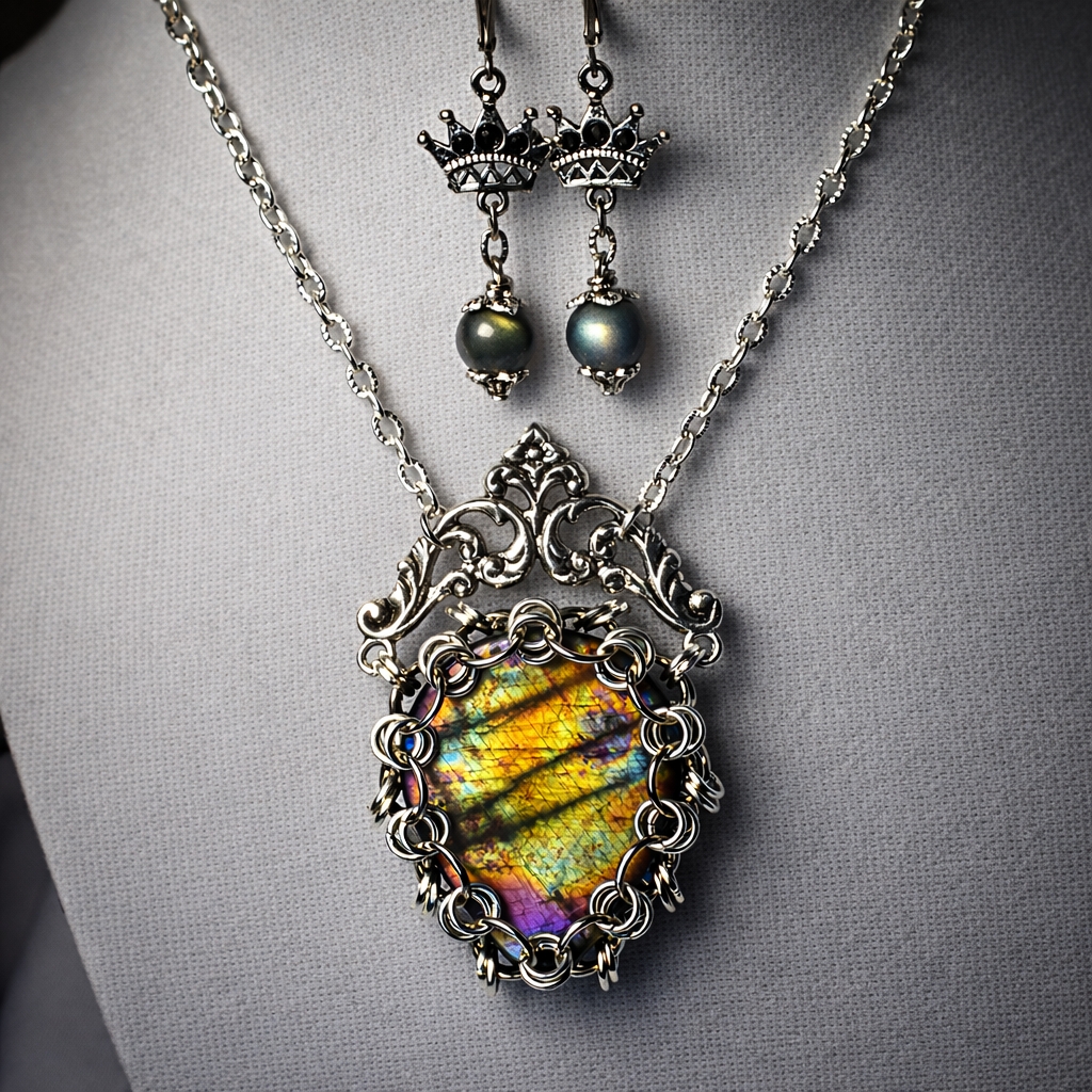 Изображение 4 товара Комплект Украшений: Кулон и Серьги с Редким Лабрадором «Сокровище»