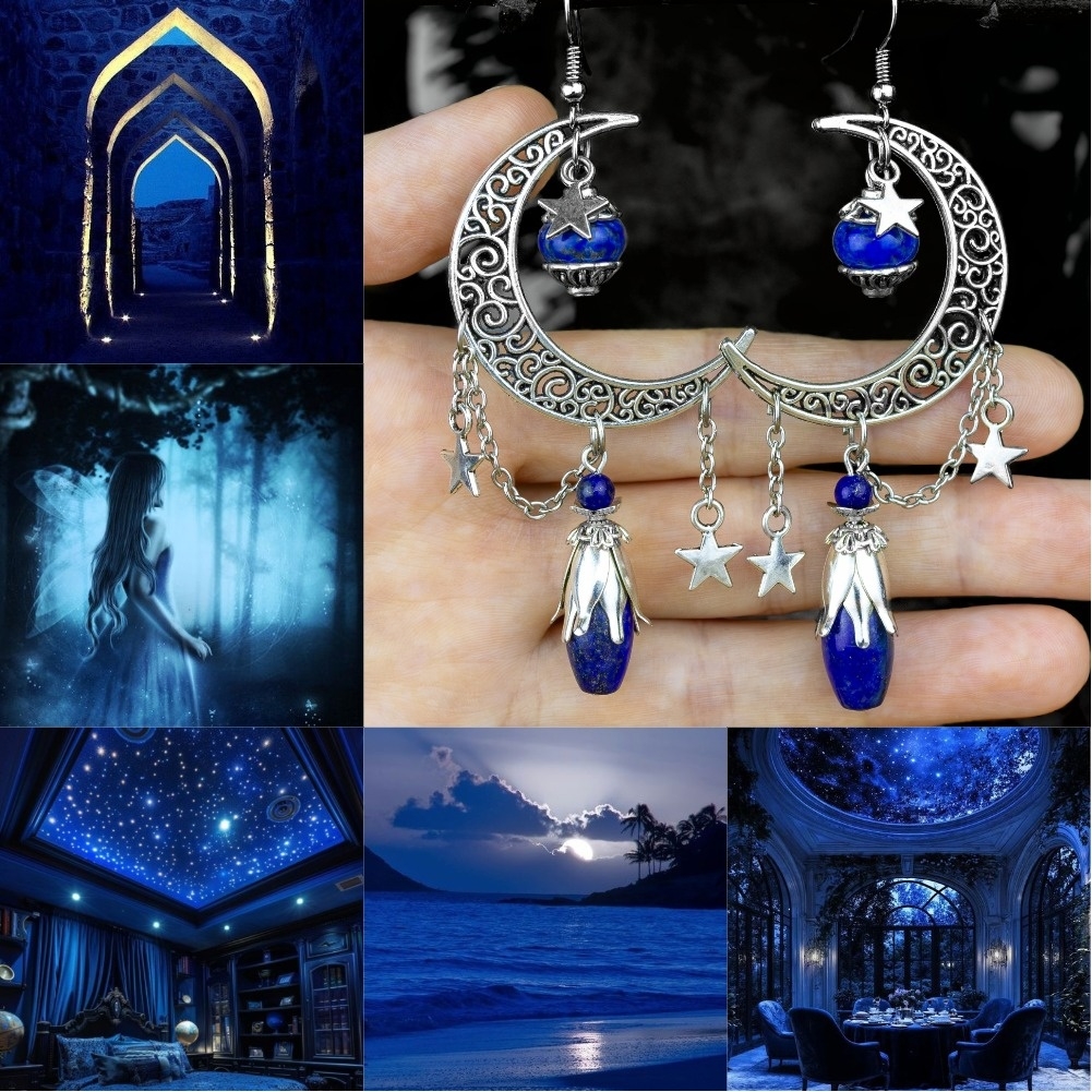 Дополнительное фото товара Роскошные Серьги-Полумесяцы "Небесная Вуаль" с Натуральным Лазуритом