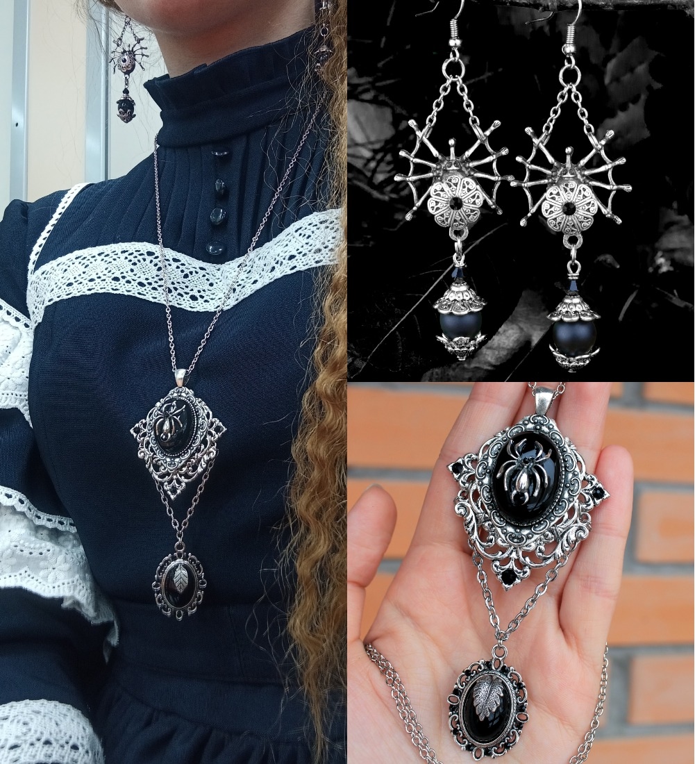 Дополнительное фото товара Серьги с Агатом и Сваровски 🕸Шикарная Готика🕸