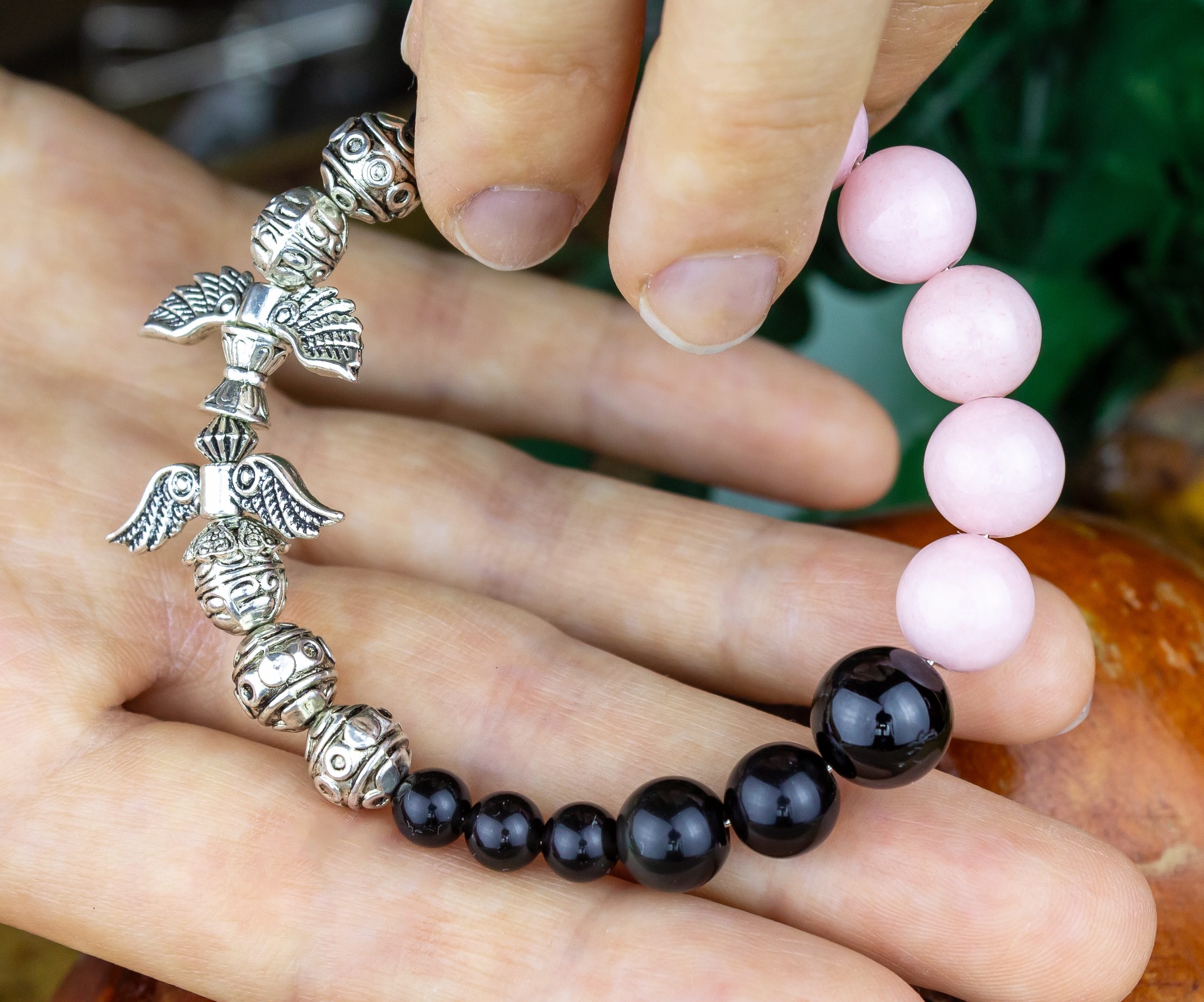 Дополнительное фото товара Браслет "Вдохновение" с Натуральными Камнями-Обсидианом и Жадеитом