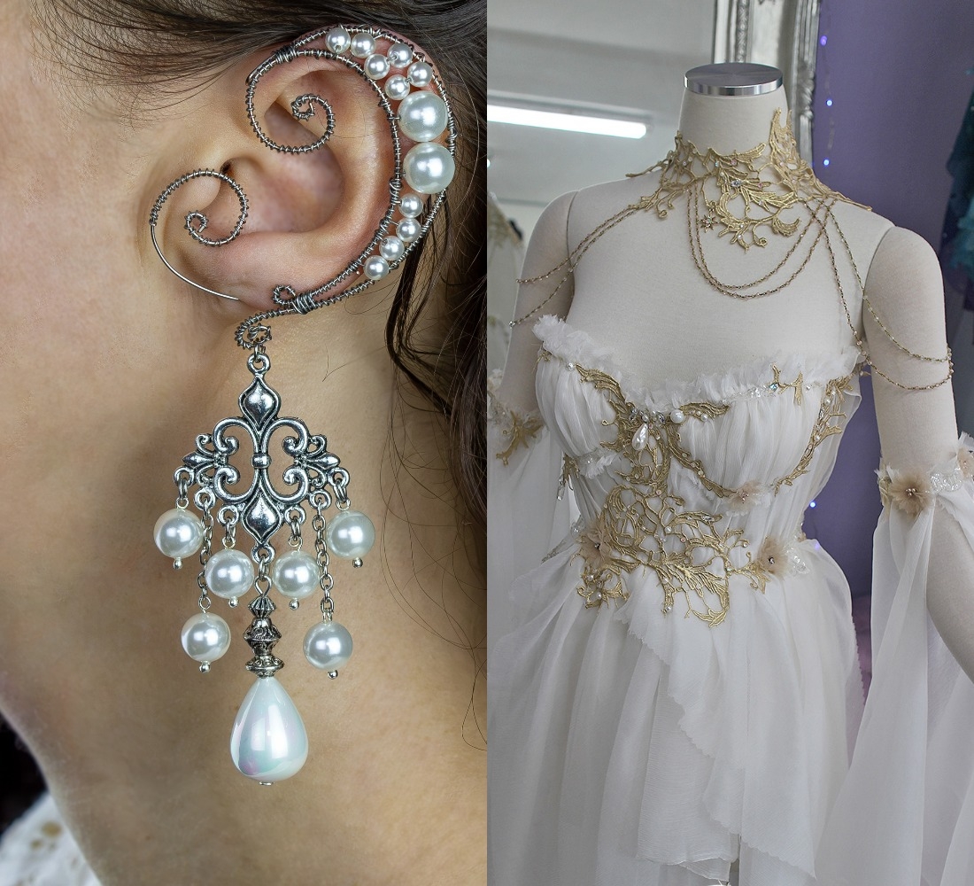 Изображение 2 товара Шикарная Моносерьга Кафф с Жемчугом "Королева Средиземного Царства"