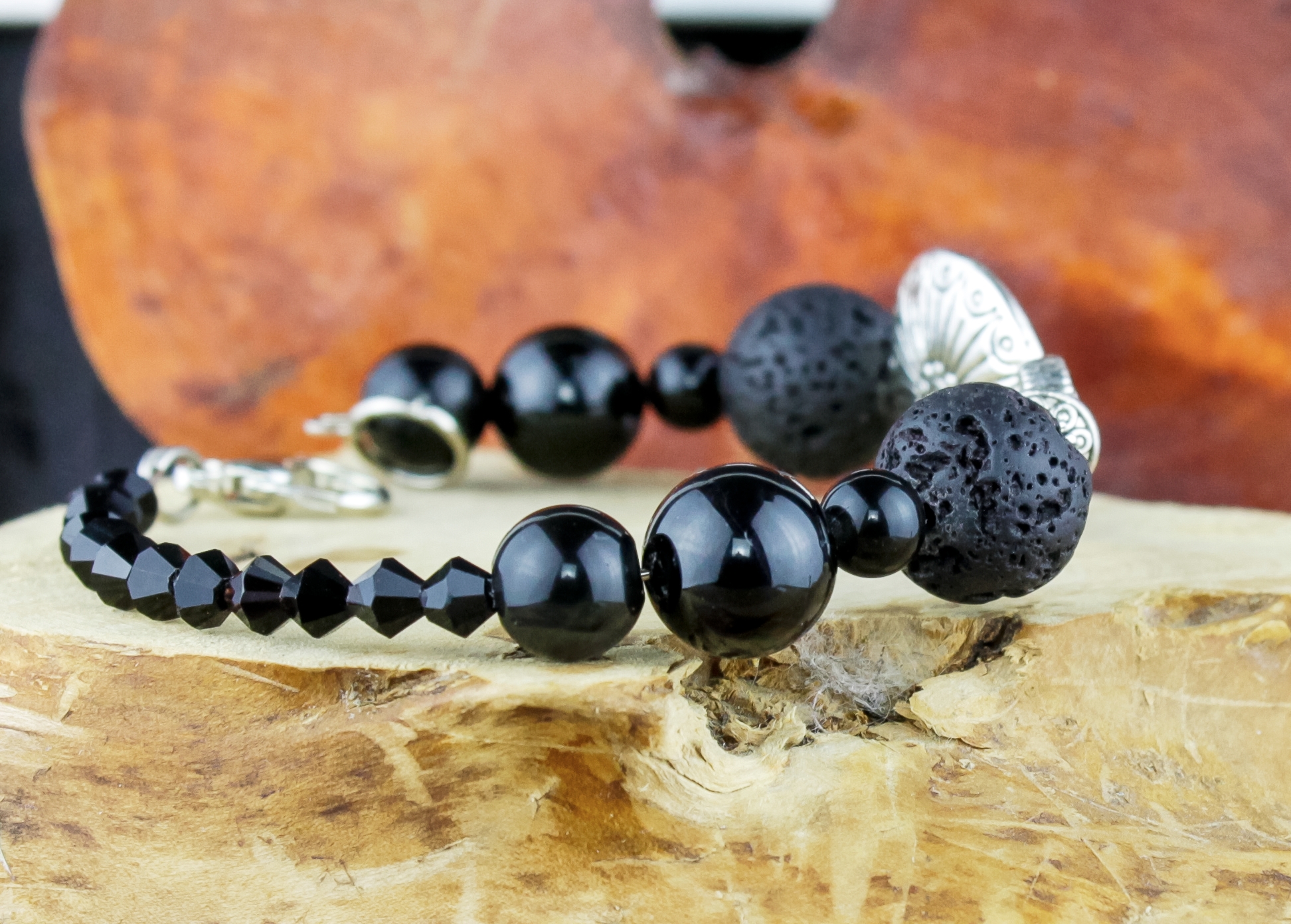 Изображение 2 товара Стильный Браслет с Обсидианом и Лавой  "Оберег на Удачу"