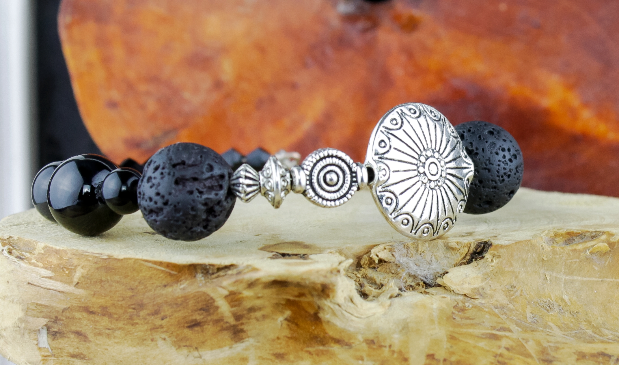 Изображение 3 товара Стильный Браслет с Обсидианом и Лавой  "Оберег на Удачу"