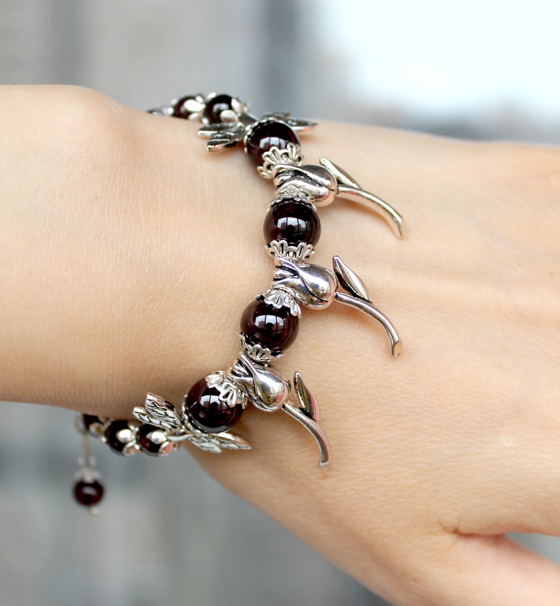 Очаровательный Комплект (Браслет+Серьги) с Натуральным Гранатом "Взаим - фото товара