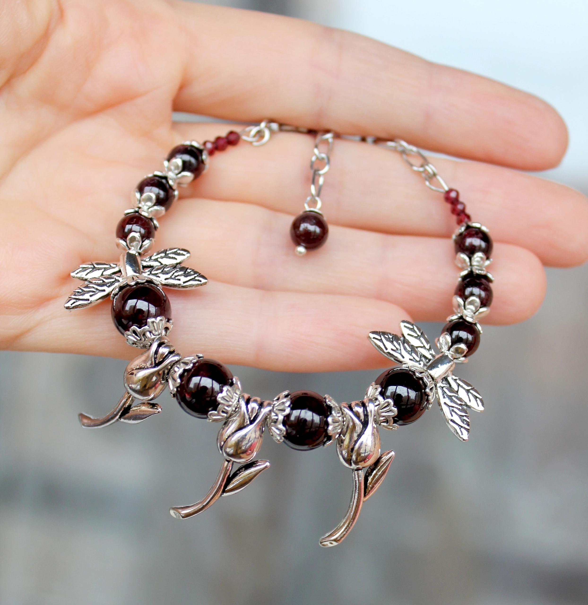 Очаровательный Комплект (Браслет+Серьги) с Натуральным Гранатом "Взаим - фото товара