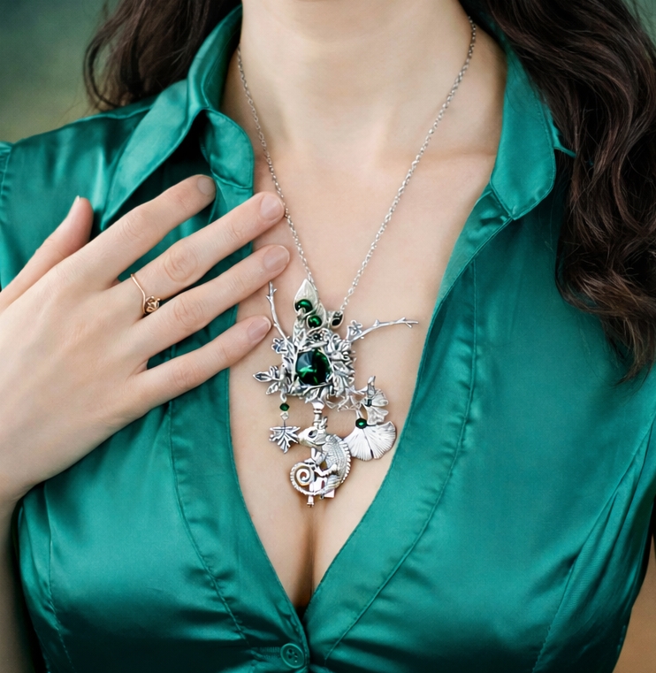 Дополнительное фото товара Шикарный Винтажный Изумрудный Ключик со Сваровски