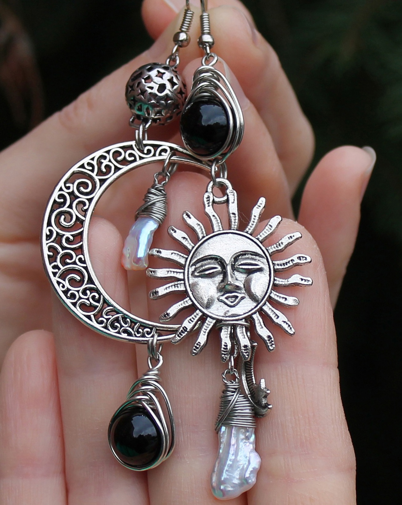 Изображение 2 товара Винтажный Комплект Украшений с Натуральными Камнями - Обсидианом и Жемчугом