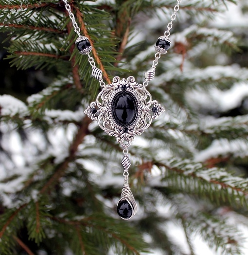 Винтажный Комплект Украшений с Натуральными Камнями - Жемчугом, Обсиди - фото товара