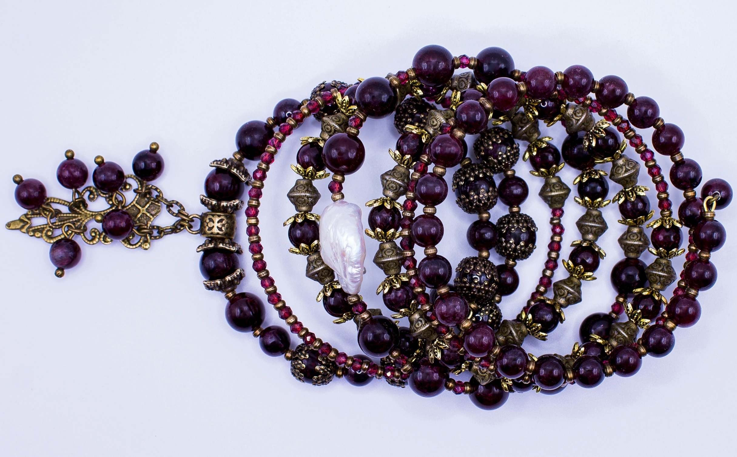 Винтажный Комплект Украшений с Натуральным Гранатом и Жемчугом "Роскош - фото товара