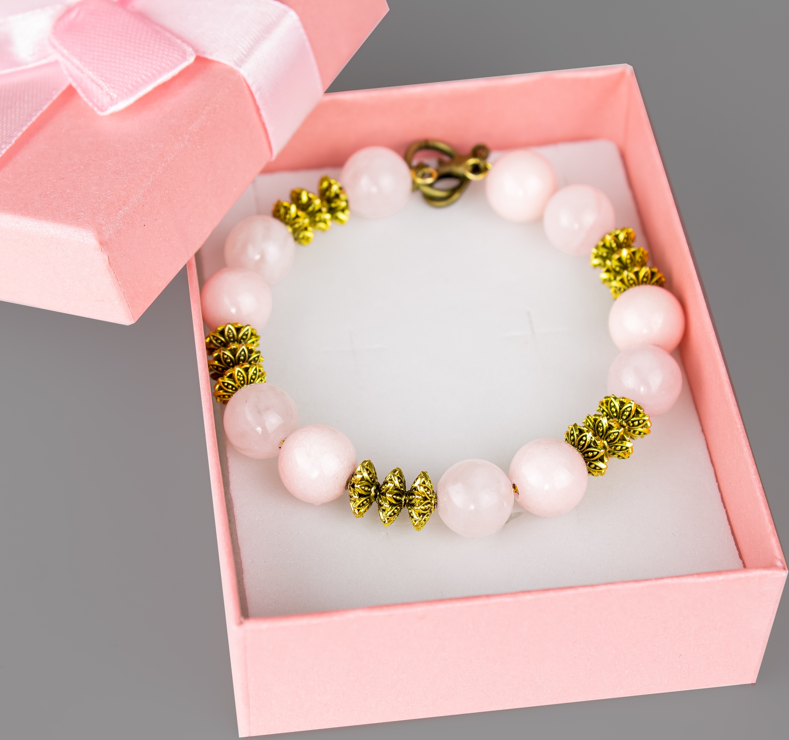 Дополнительное фото товара Браслет "Бали" с Натуральными Камнями - Розовый Кварц и Жадеит