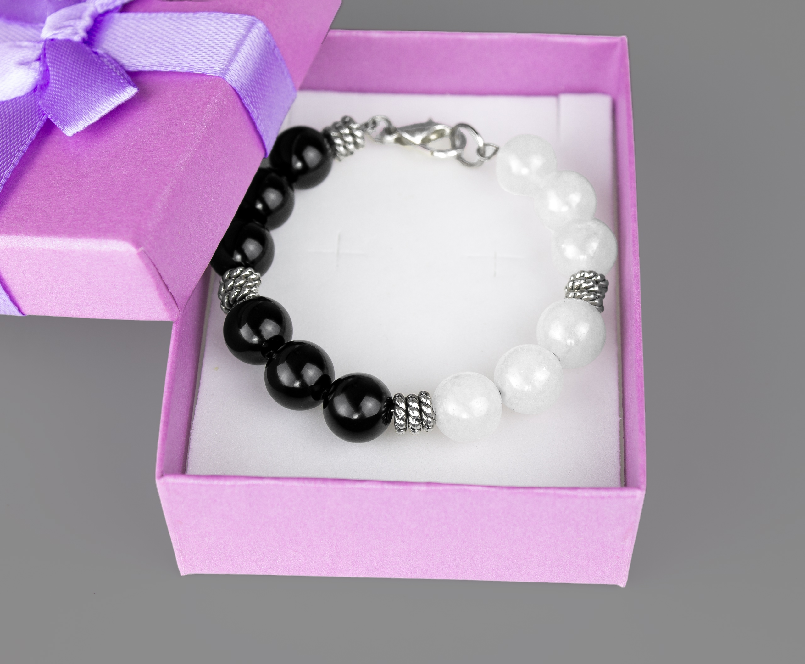 Изображение 2 товара Браслет "Лунная Корона" с Натуральным Обсидианом и Лунным Камнем